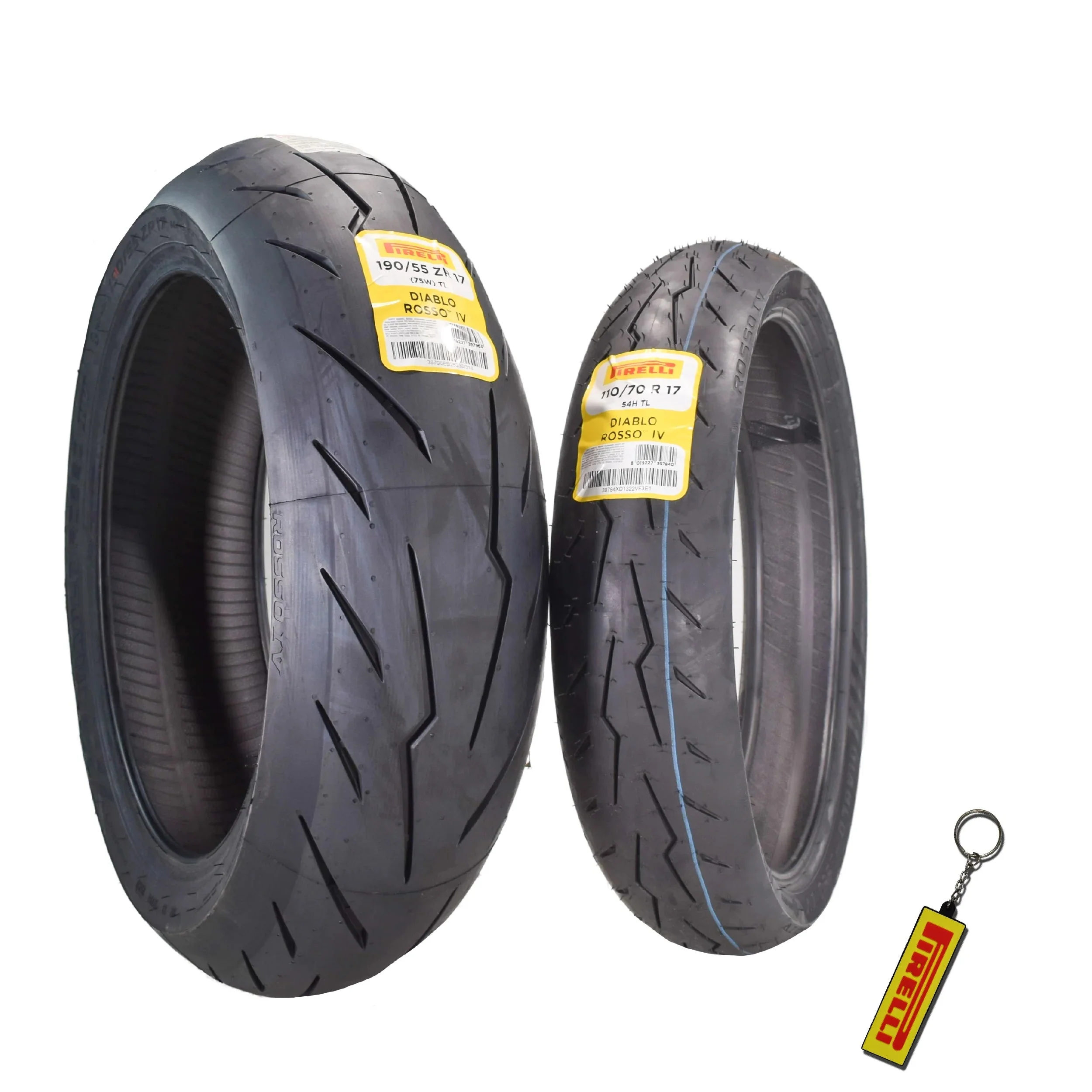 Pirelli Diablo Rosso IV Motorcycle Tires Set  Front 110/70ZR17 & Rear 190/55ZR17 with Bonus Keychain