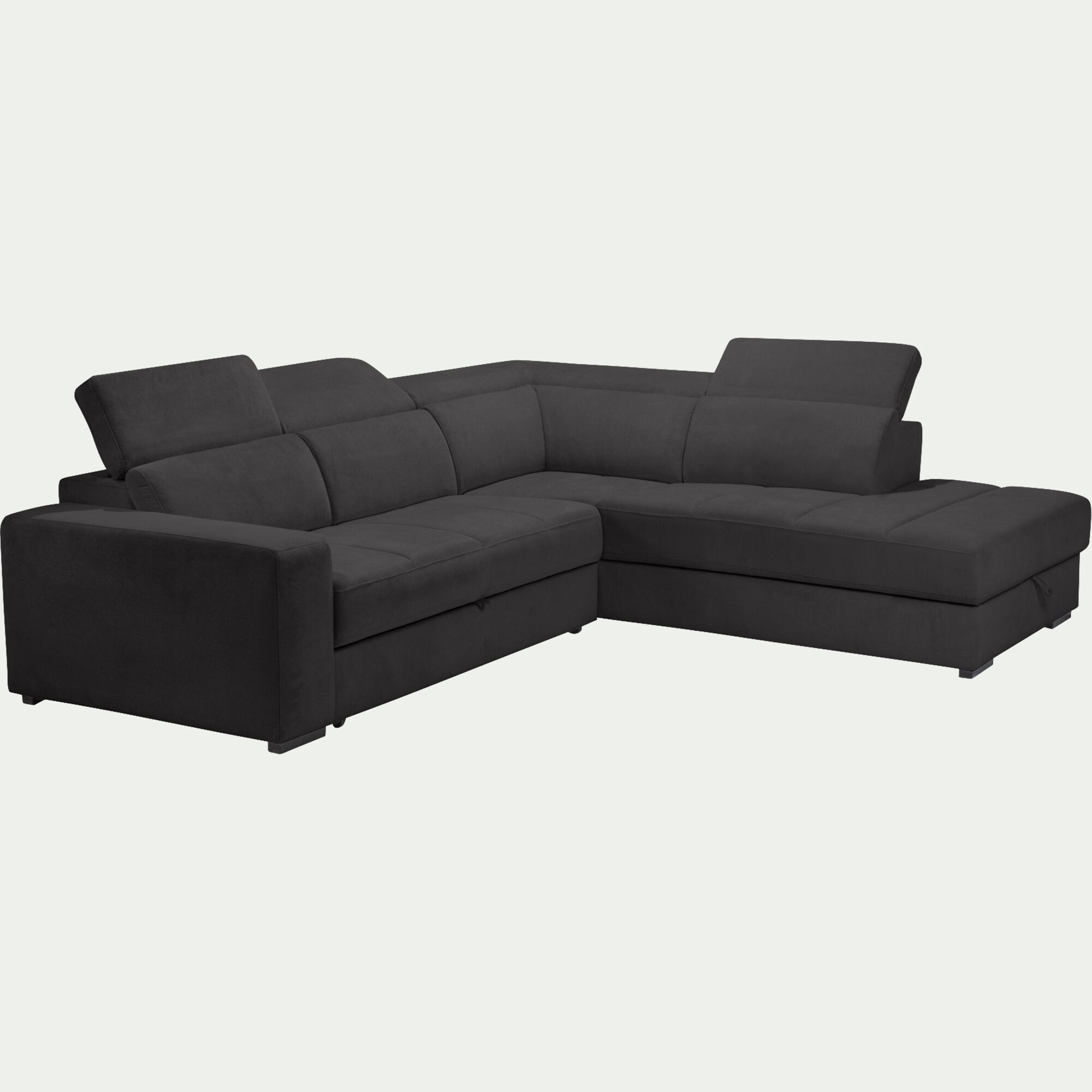 ORIGANO - Canapé d'angle droit convertible avec coffre en tissu doux - gris ardoise