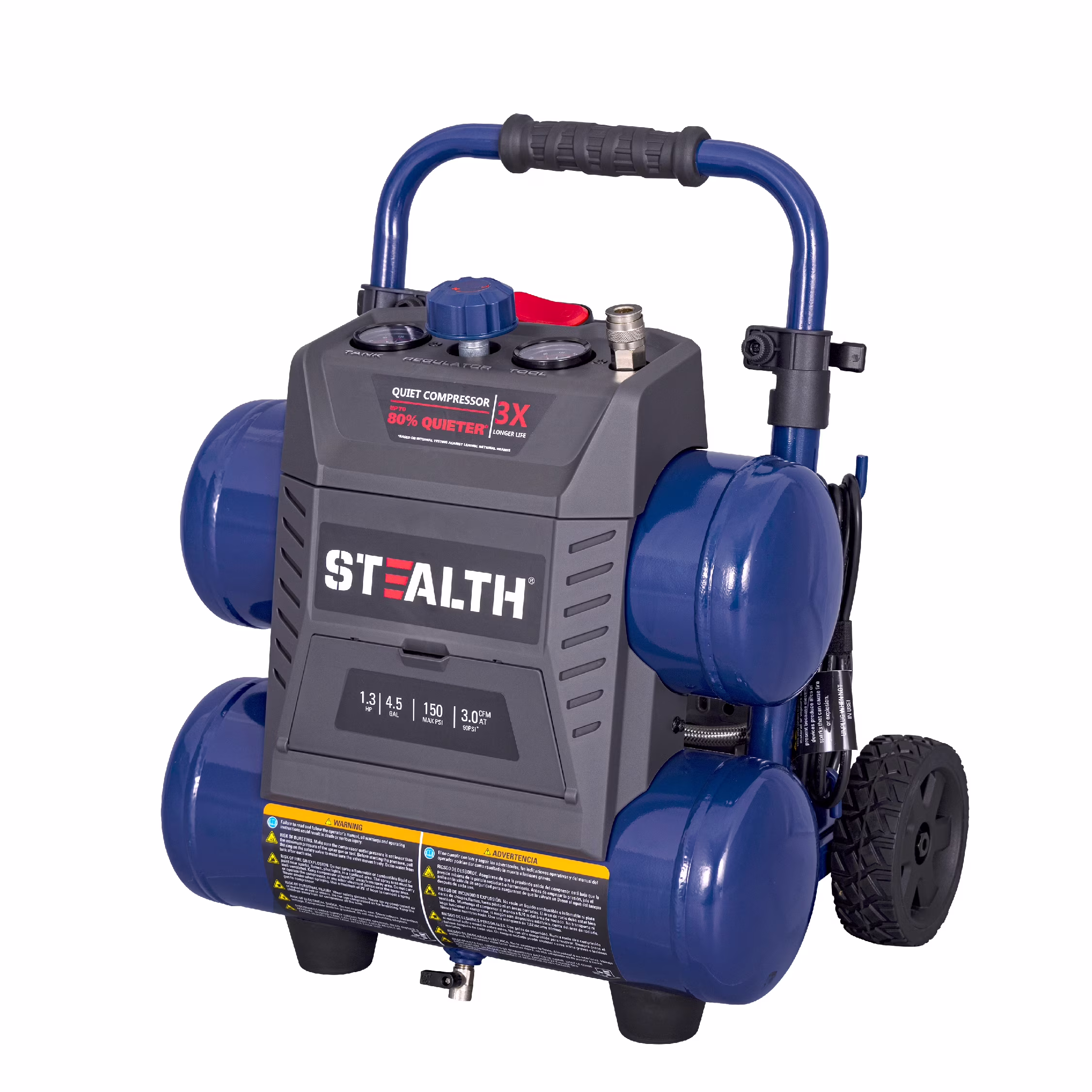 Stealth Ultra Quiet 4.5 Gallon 150 PSI Portable Electric Oil - Free Air Compressor, Professional Series