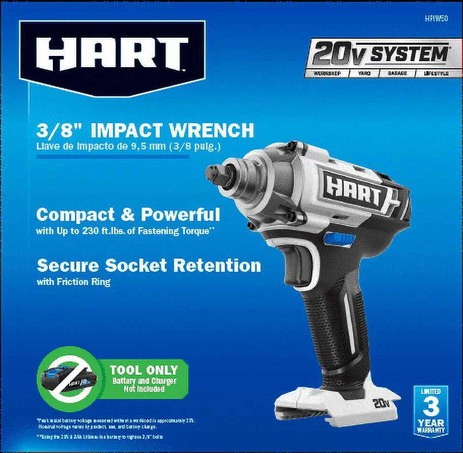 HART 20-Volt Cordless 3/8-inch Impact Wrench (Battery Not Included), New Condition