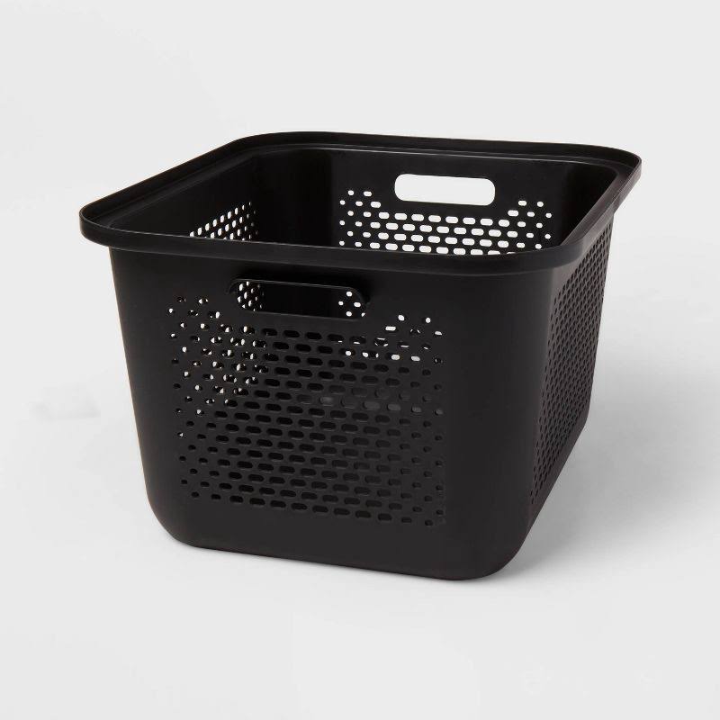 Medium Decorative Plastic Bin with Cutout Handles Charcoal - Brightroom