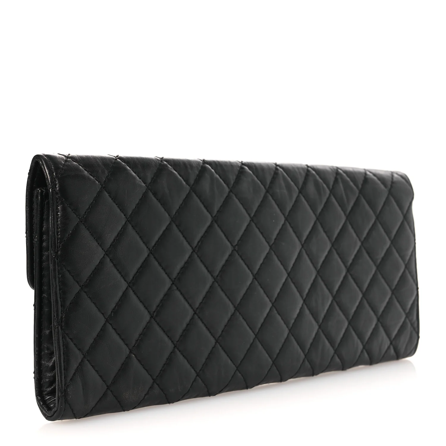 Metallic Aged Calfskin Quilted Paris Hamburg Clutch Black