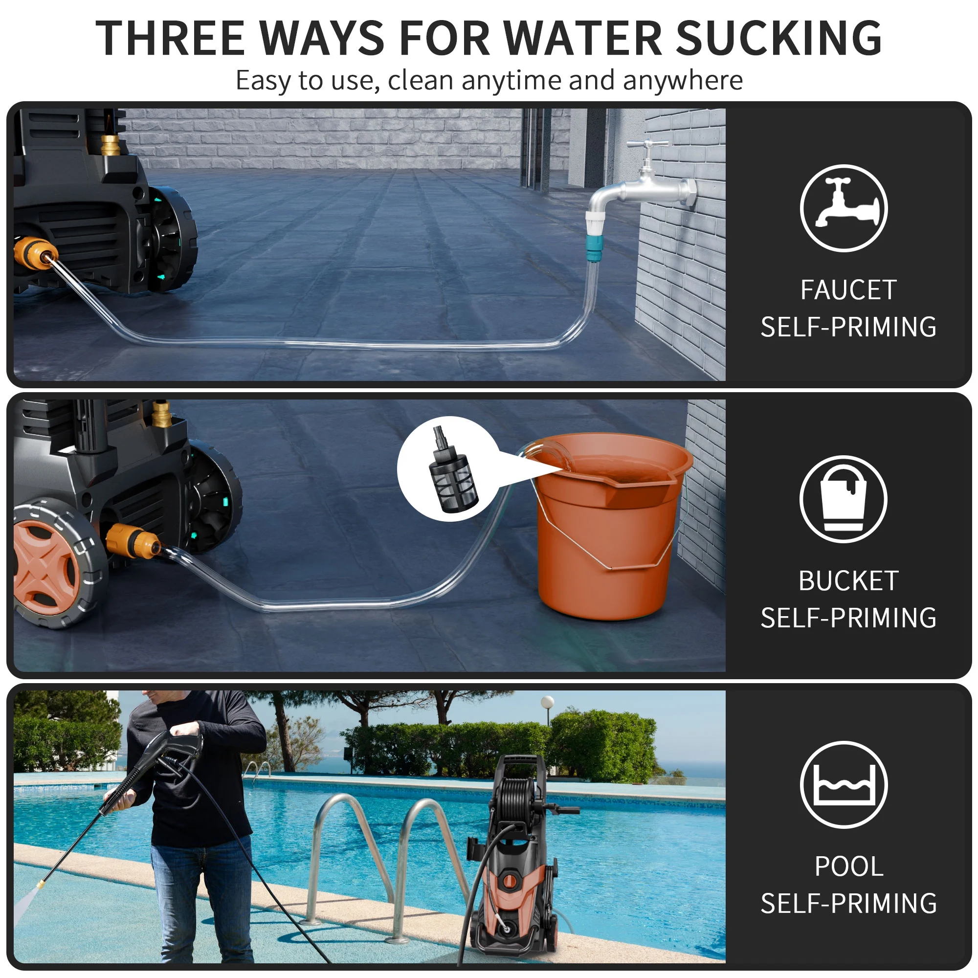 Electric Pressure Washer, 4500 PSI 3.2 GPM Power Washer with 4 Quick Connect Nozzles, High Pressure Cleaning Machine with Foam Cannon for Cars/Fences/Driveways/Patios/Home Cleaning(T3/Red) - Image 9