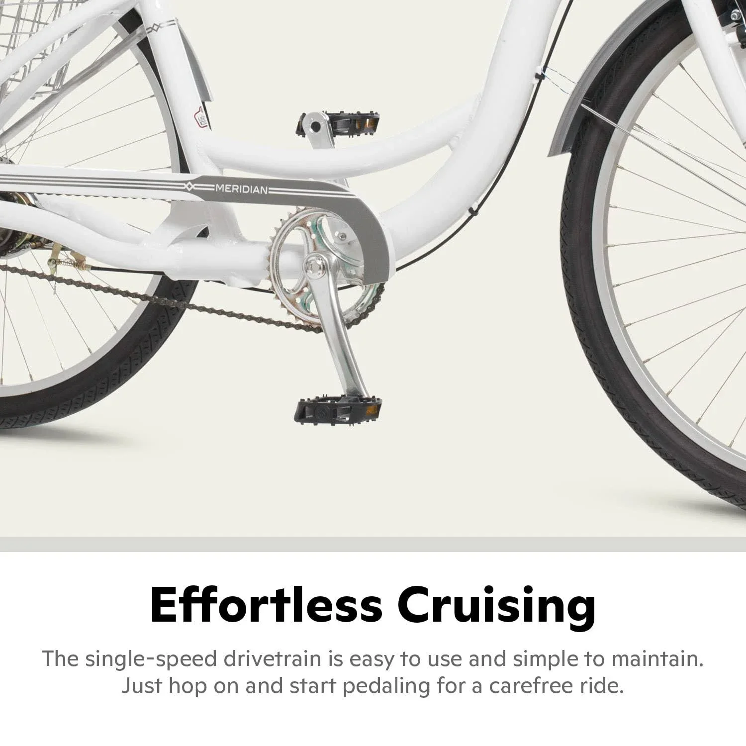 Tricycle Schwinn Meridian 2025 pour adultes (hommes et femmes), vélo de plage à trois roues, roues de 26 pouces, cadre bas, selle large, panier arrière pliable.