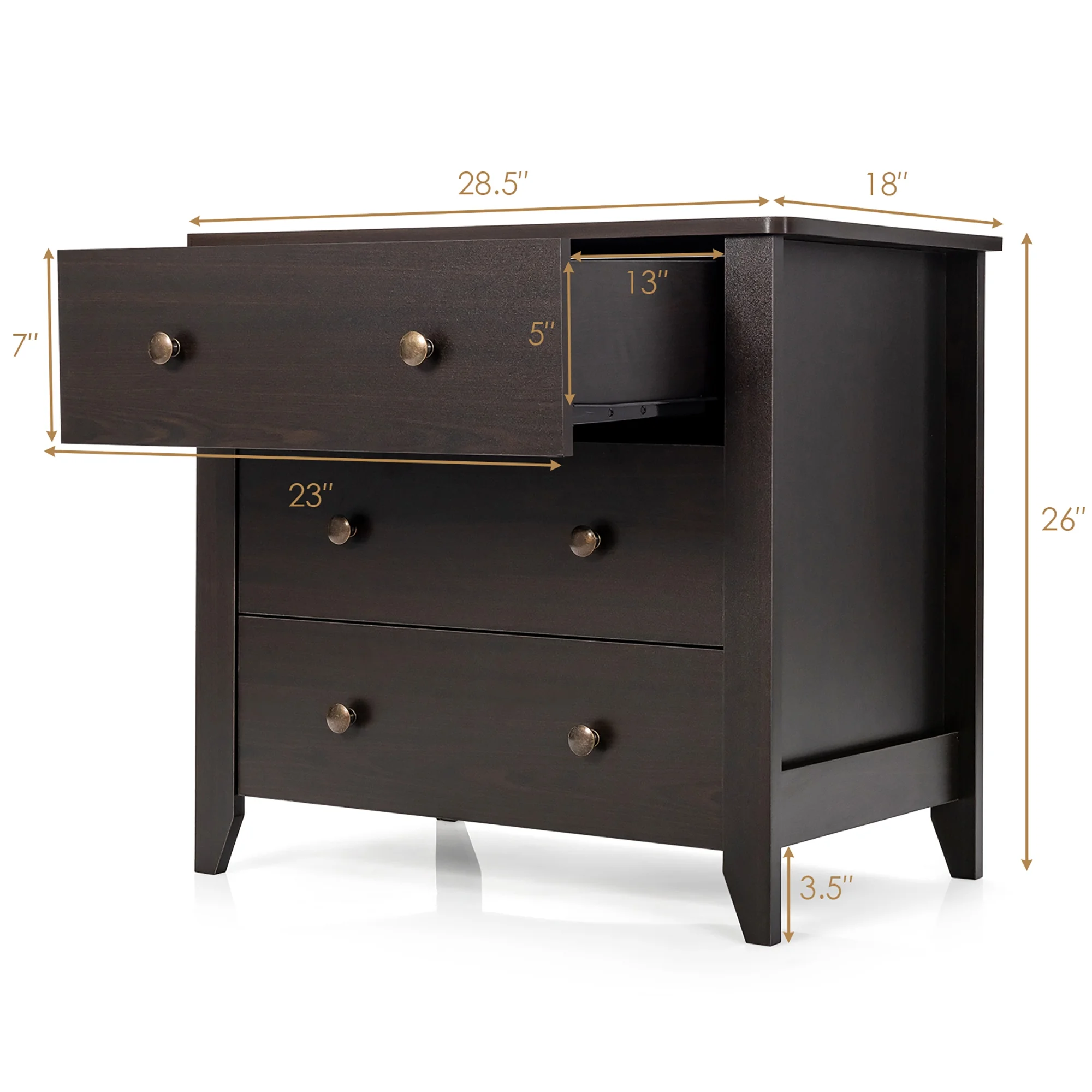 3 Drawer Dresser Chest of Drawers Bedside Table for Living Room Bedroom Espresso(Espresso) - Image 4