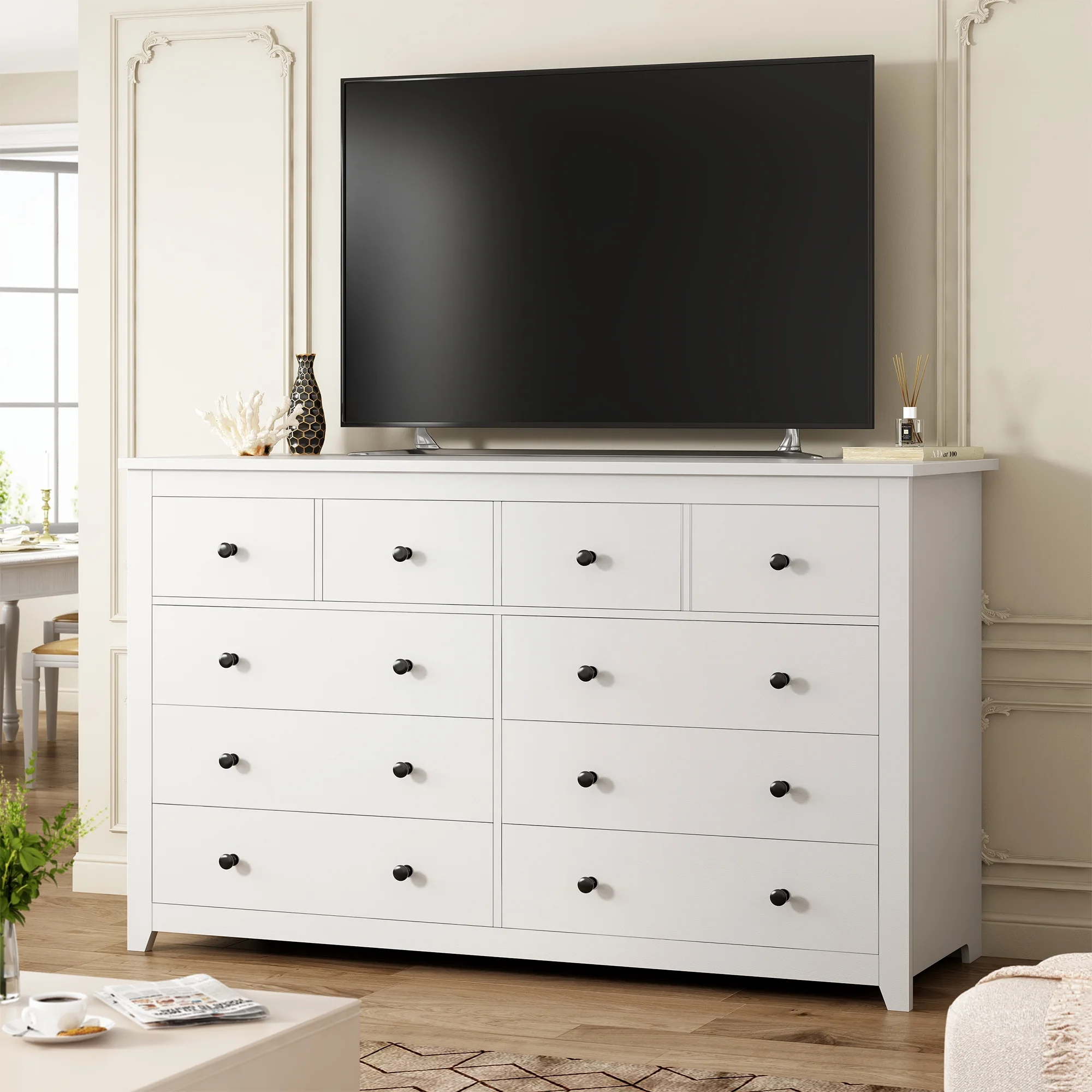 White Dresser for Bedroom with 10 Drawers Modern Wood Dressers Chests of Drawers Wide Dresser for Adults(10 Drawer,White) - Image 9
