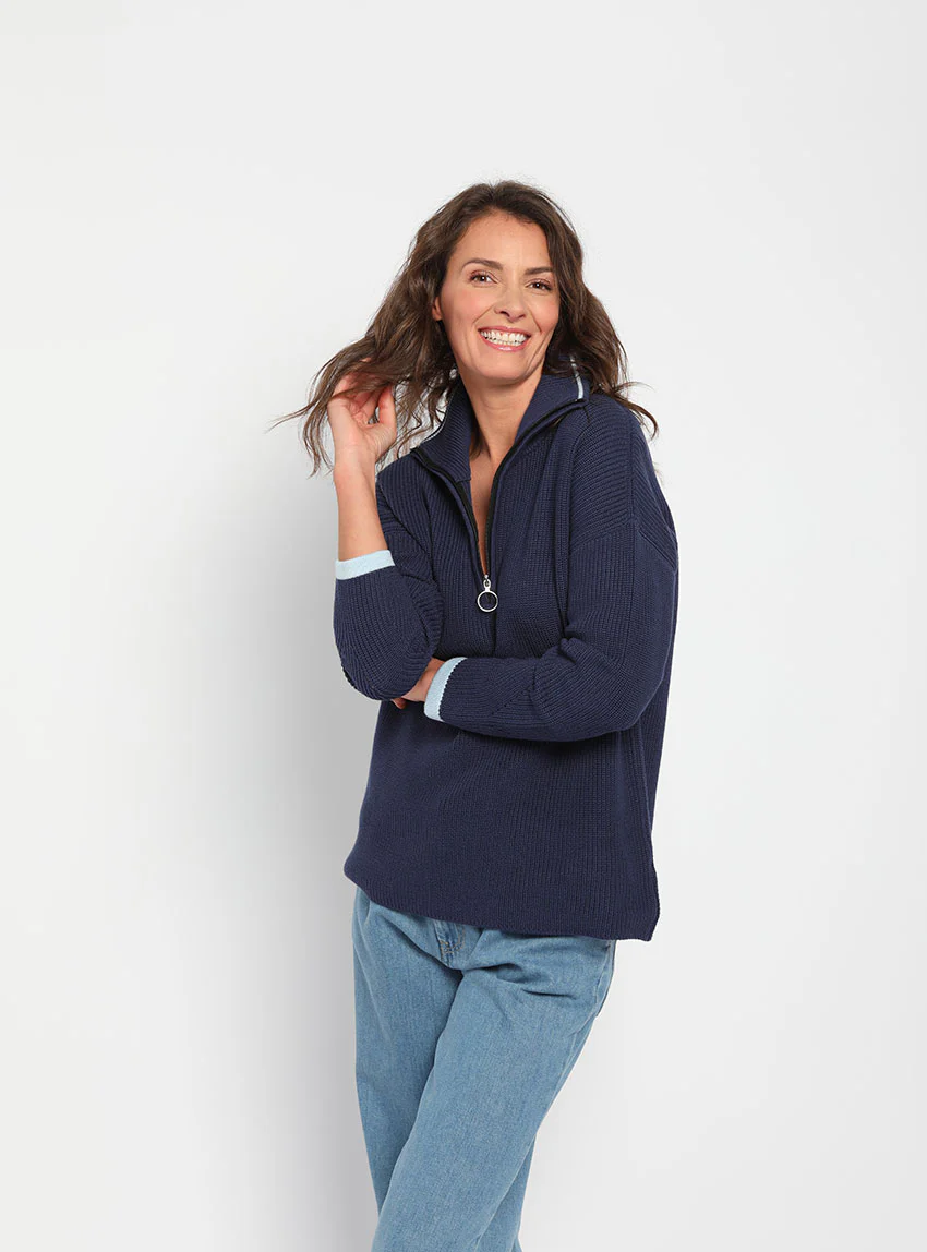 Pull col camionneur femme bleu marine