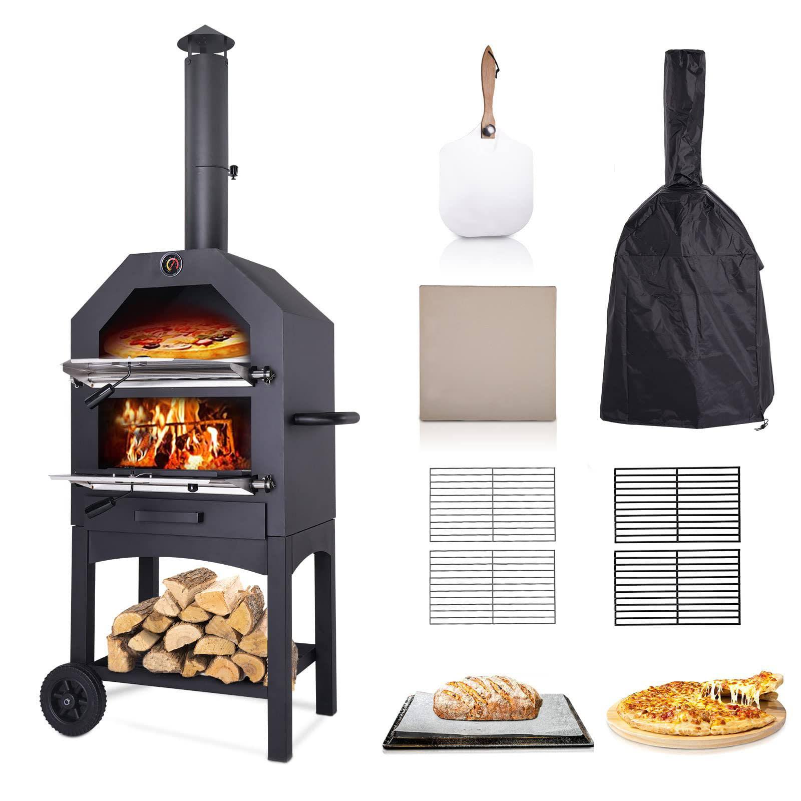 Udpatio Outdoor Pizza Oveb Hearth Wood-Fired Outdoor Pizza Oven in Black | ZTG21G030