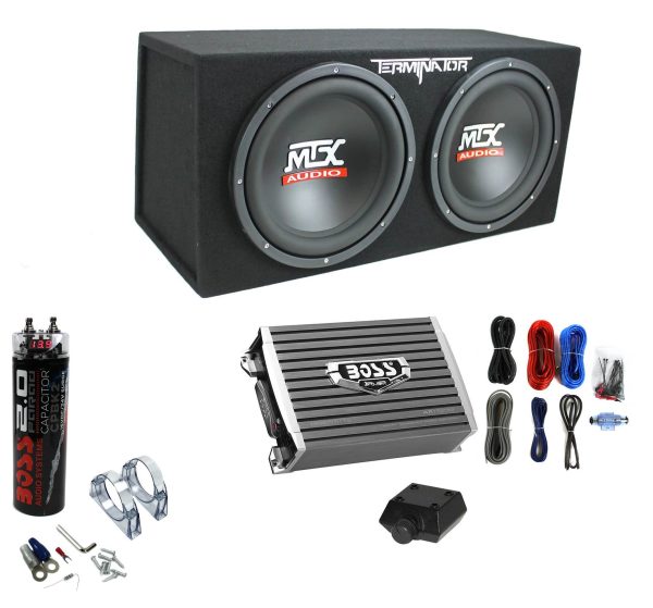 Caisson de basses double charge 1200 W + Amplificateur 1500 W + Condensateur