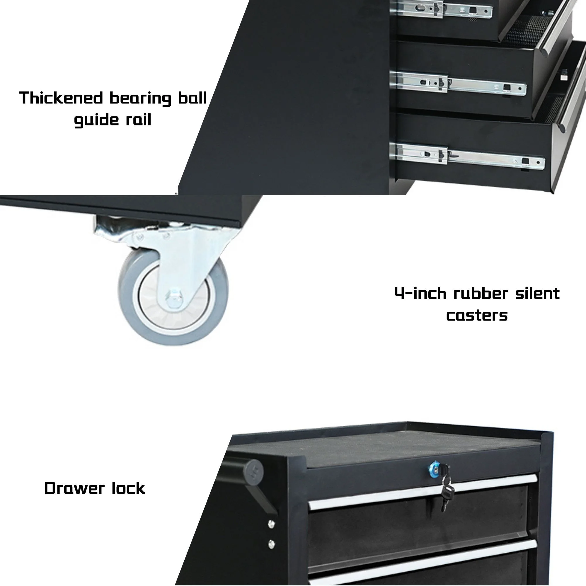 5-Drawer Metal Rolling Tool Cabinet, Storage Toolbox with Brake wheels, Tool Chest with lock, Suitable for Warehouses, Garages, Repair Shops - Image 4