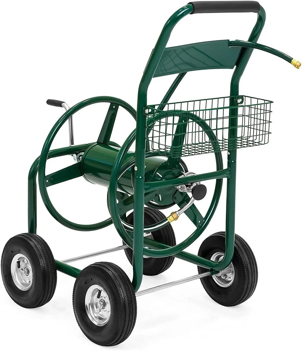 Ktaxon Garden hose cart Iron Four-Wheel Pipe Truck Dark Green