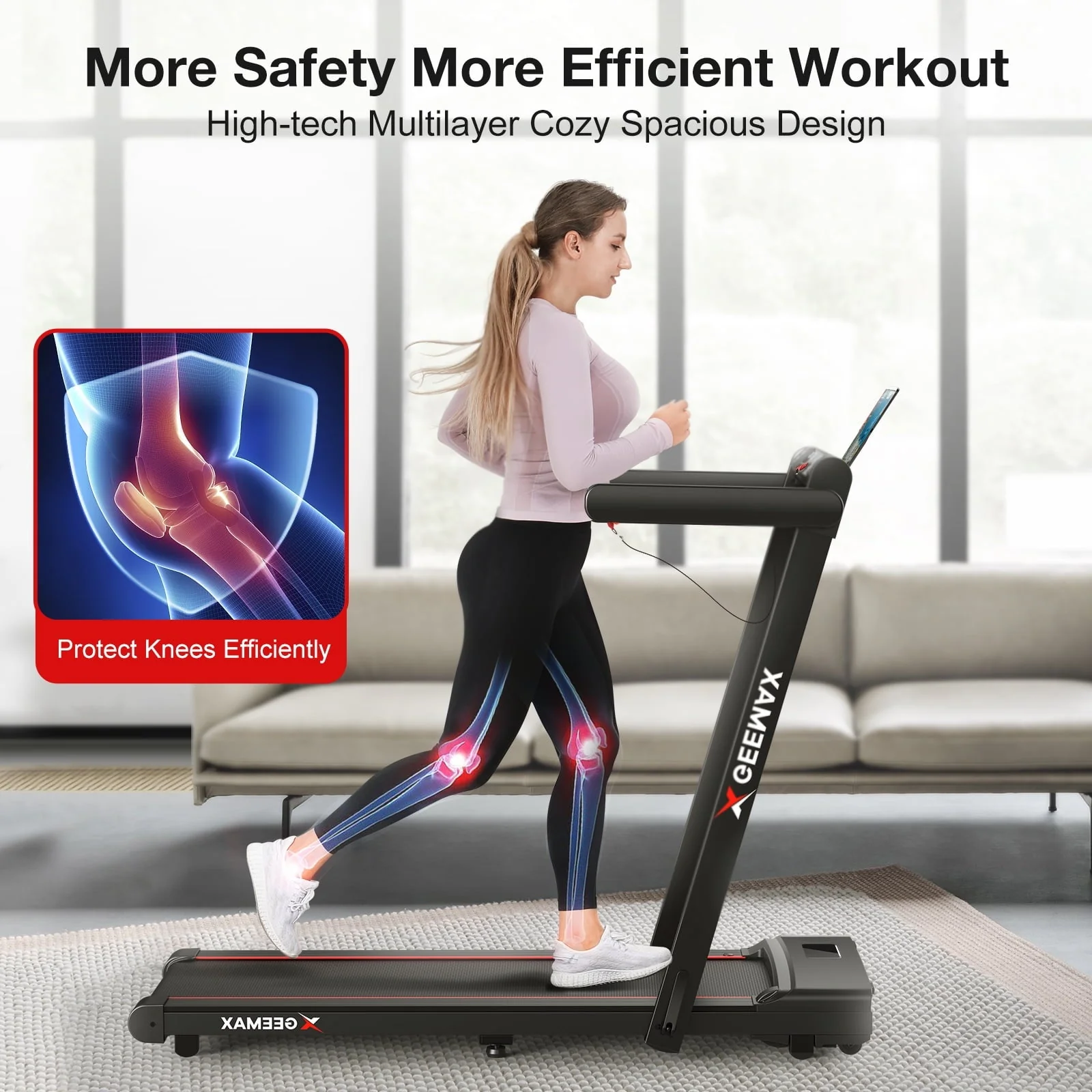 GEEMAX 3.0HP 2 in 1 Dual Display Folding Treadmill Under Desk Treadmill W/APP and 12 Pre - Set Fitness Exercise Programs & Remote Control Electric Treadmill Jogging Machine, 265 lb Capacity 0.6 - 7.5MPH
