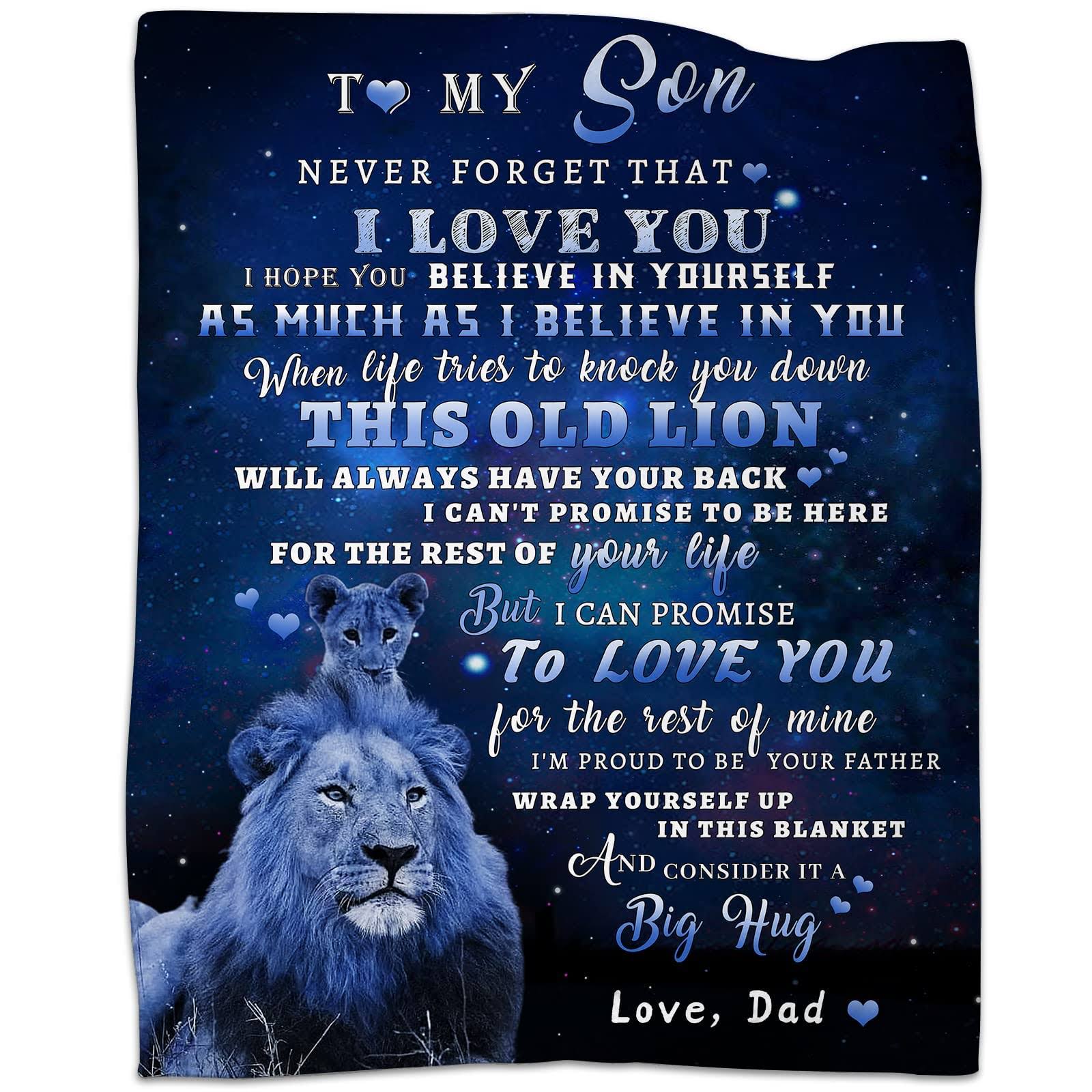 tgruihm to My Son Blanket from Dad, Lion Blanket for My Son, Son Gifts from Dad, Gift for Son, Son from Dad, Son Birthday Christmas Idea Gifts, Dad