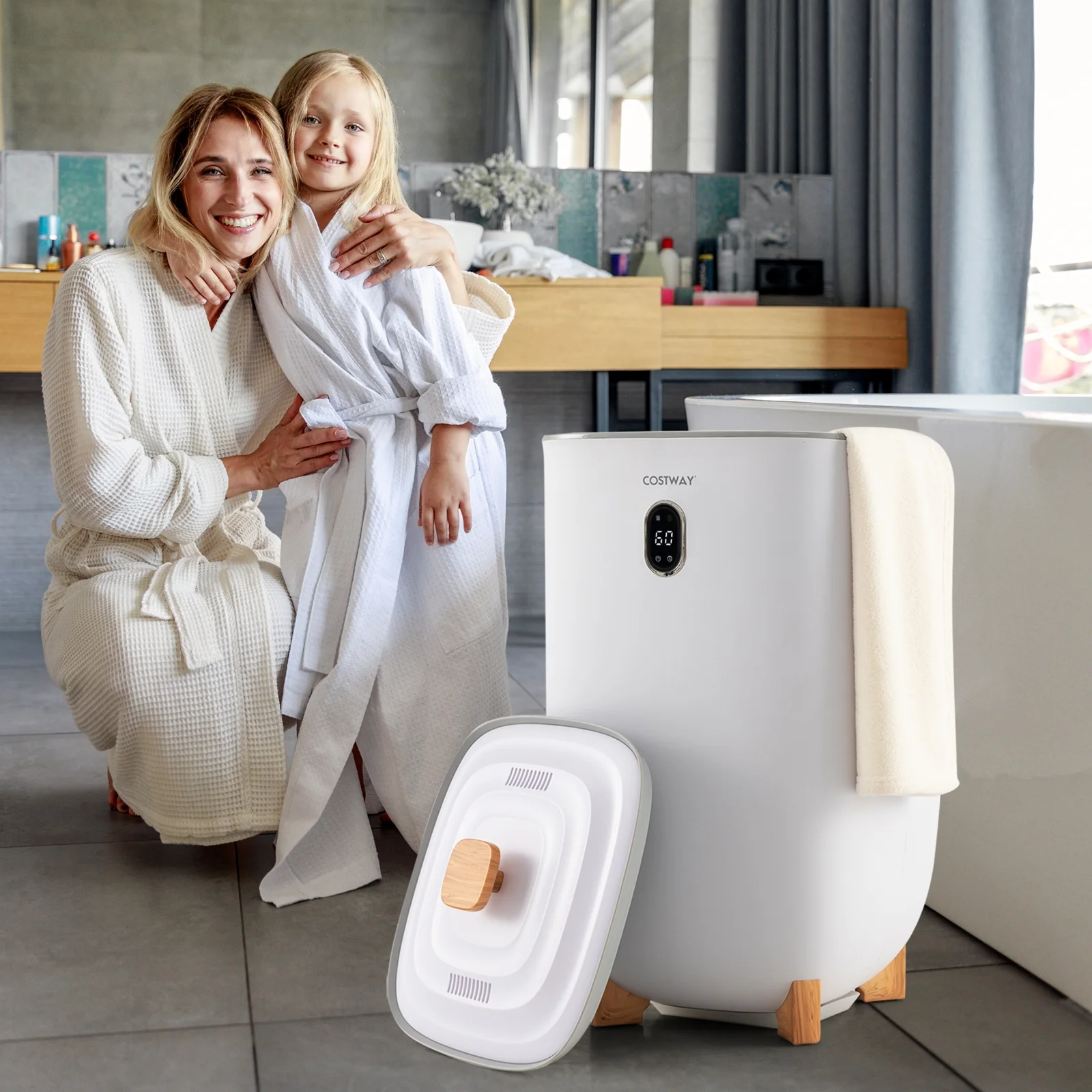 Cosytway 35L Large Towel Warmer Bucket Home Towel Warmer for Wet Tower White