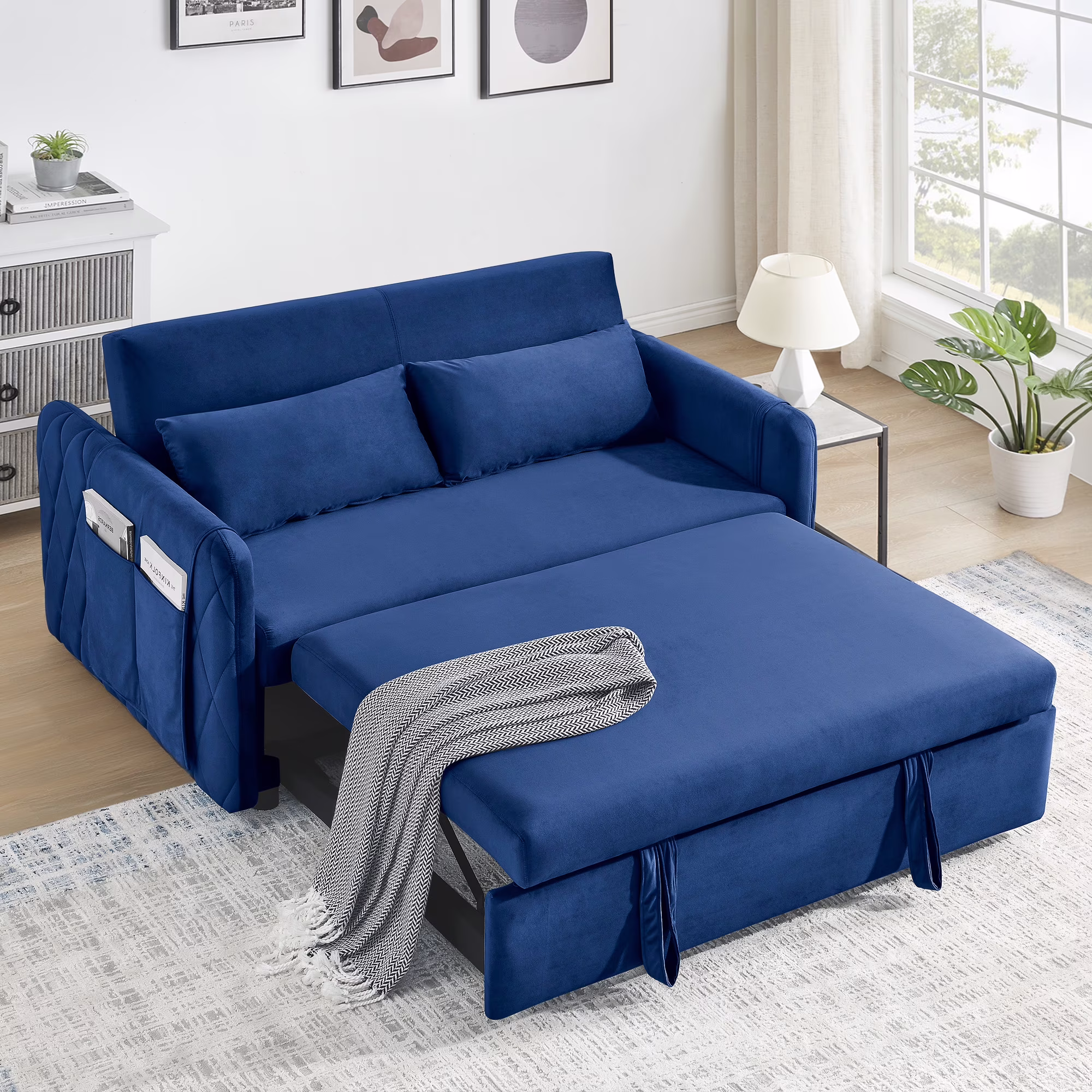 Convertible Sofa Bed,3 in 1 Sleeper Sofa with 2 Pillows and Adjustable Backrest for Living Room Office,Black(Black) - Image 7