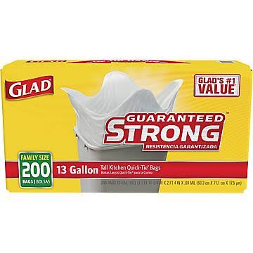 Glad Tall Kitchen Quick Tie Bags, 13 Gallon - 200 count box