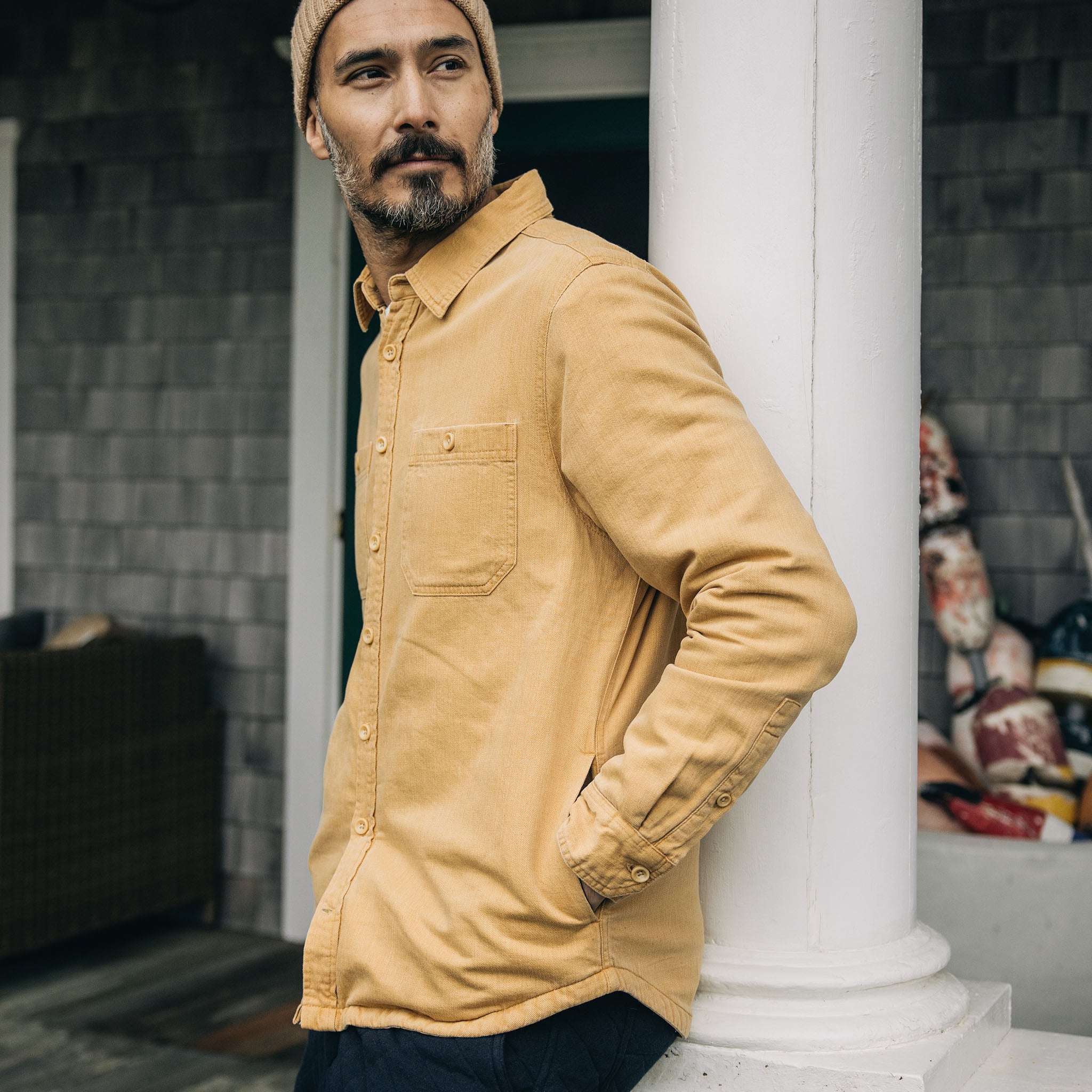Chemise utilitaire doublée en denim blé