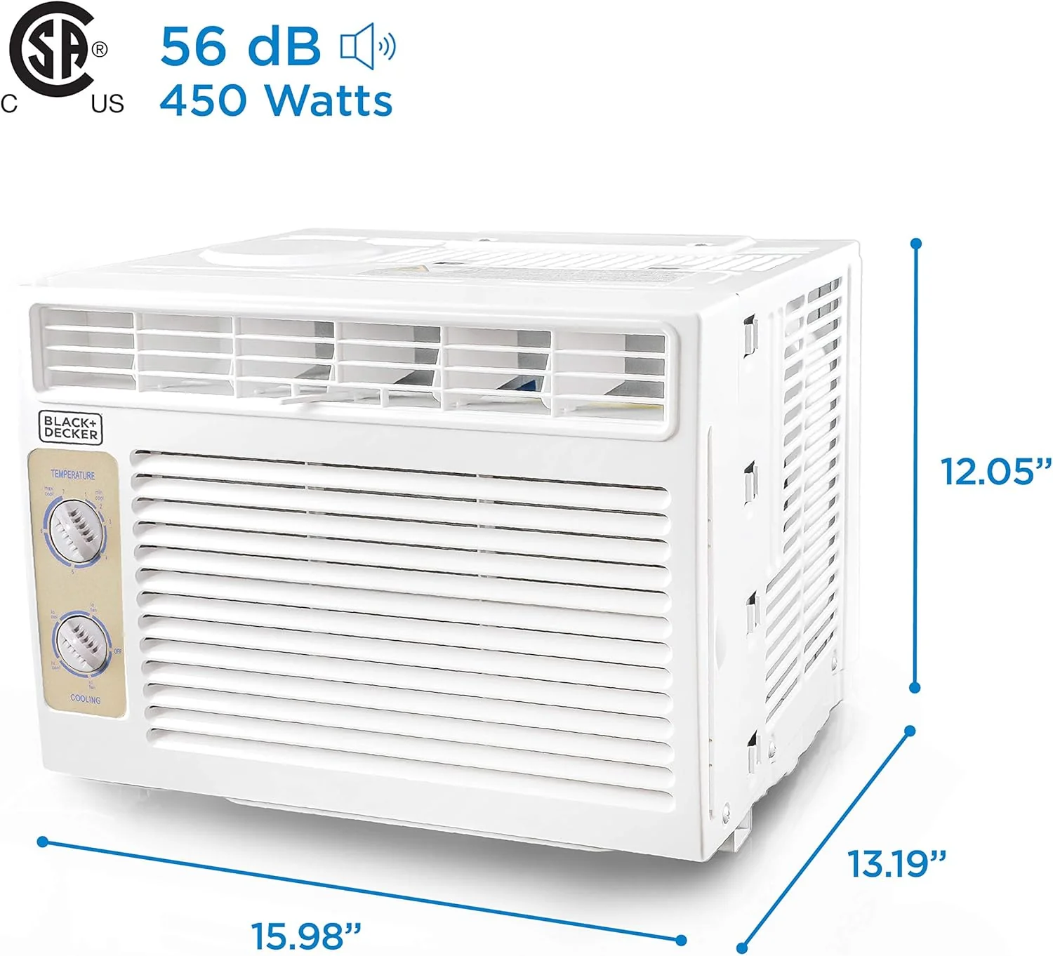 Climatiseur de fenêtre BLACK+DECKER 5000 BTU, refroidit jusqu'à 150 pieds carrés, unité de climatisation avec commandes mécaniques, modes ventilation seule et refroidissement manuels, BD05MWT6, blanc