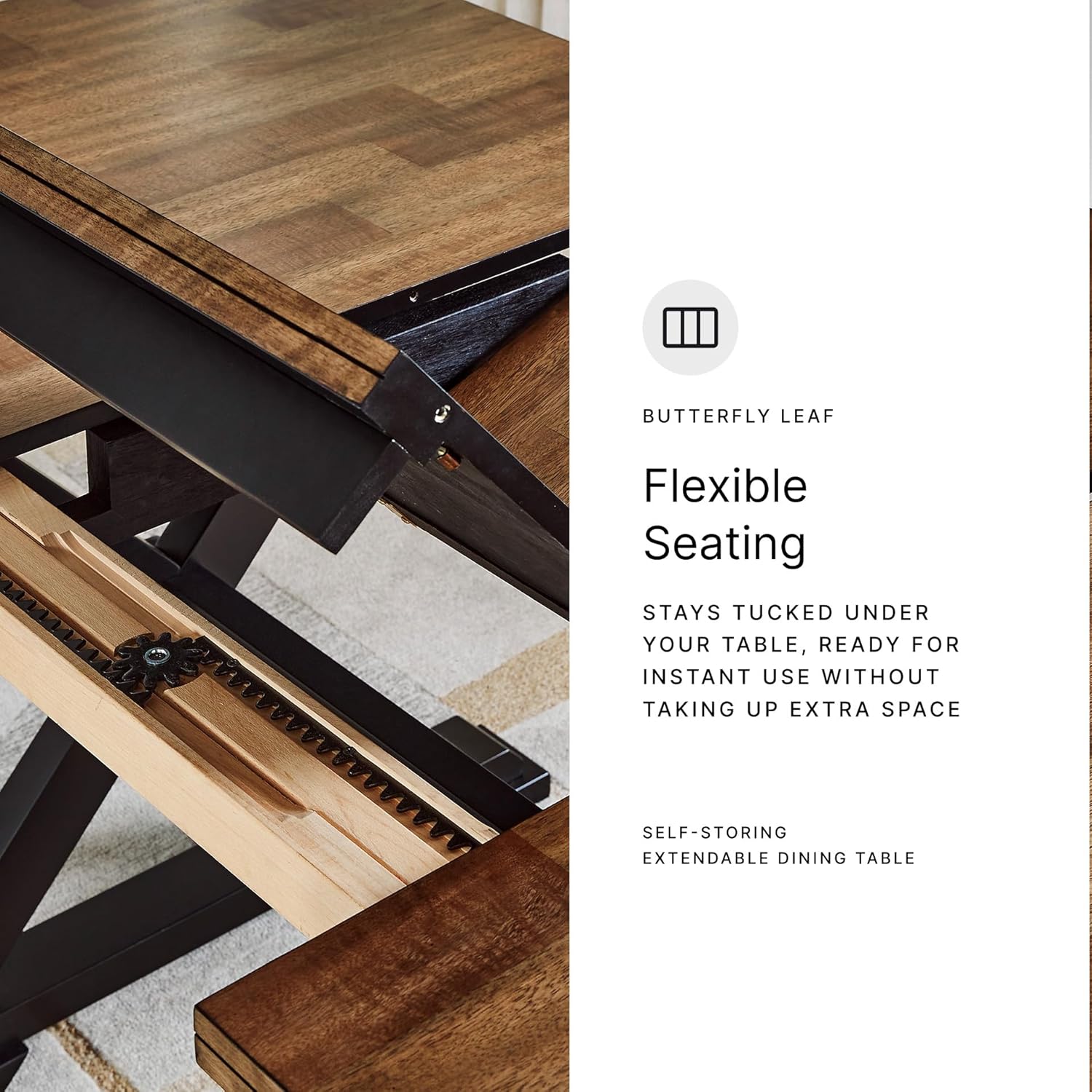 Signature Design by Ashley Wildenauer Farmhouse Dining Extension Table, Dark Brown & Black