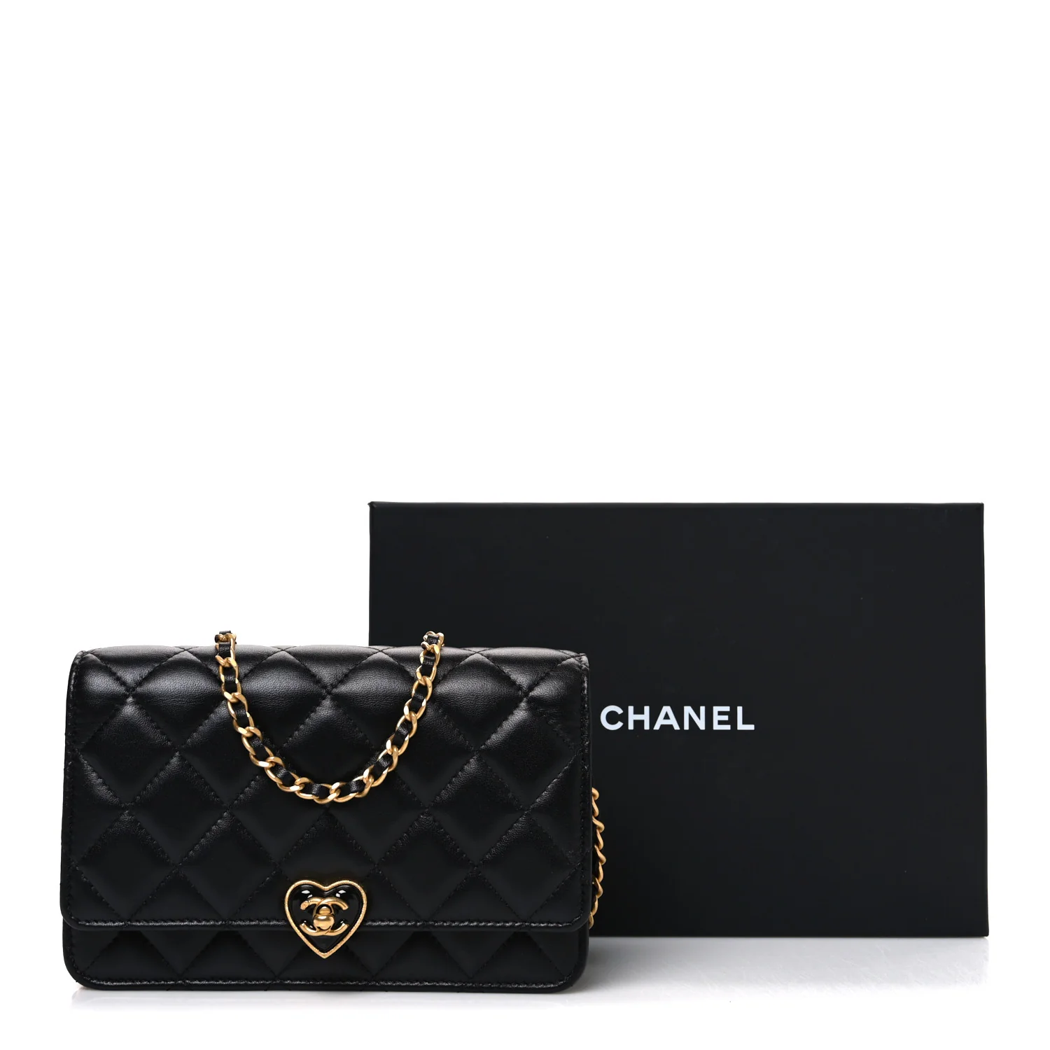 Lambskin Plexiglass Quilted Coco Love Wallet On Chain WOC Black