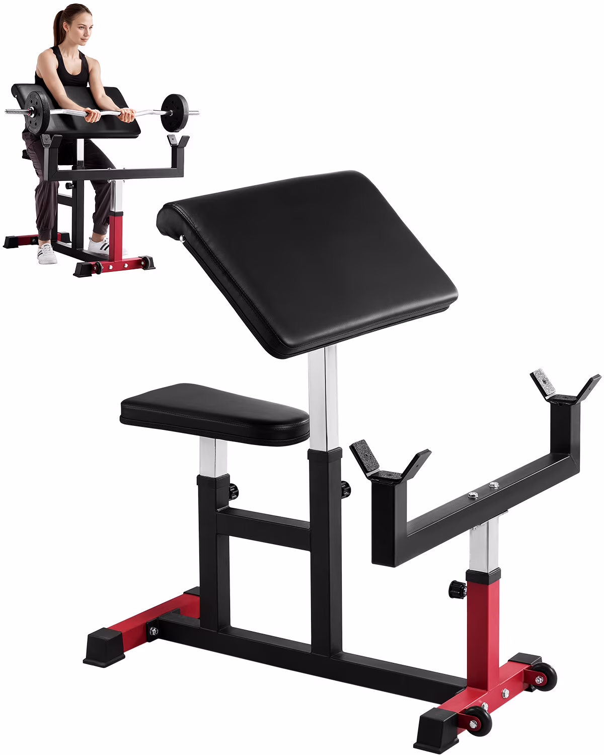 VEVOR Preacher Curl Bench, Strength Training Biceps Machine, Max Load 440 lb Home Gym Equipment, Seated Arm Isolated Barbell Dumbbell Bicep Station, Adjustable Weight Benches for Home Gym