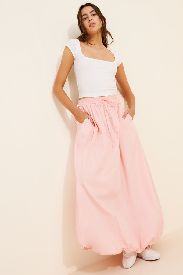 Drawstring Bubble Maxi Skirt