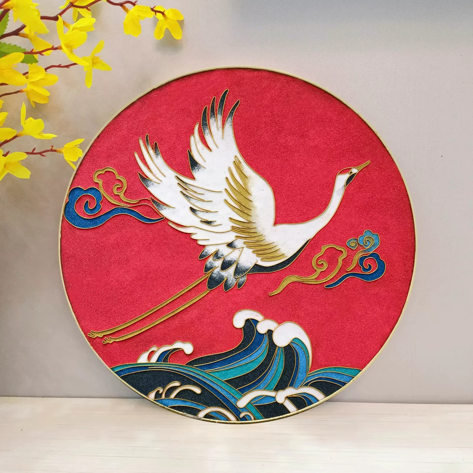 Crane over Red Waves