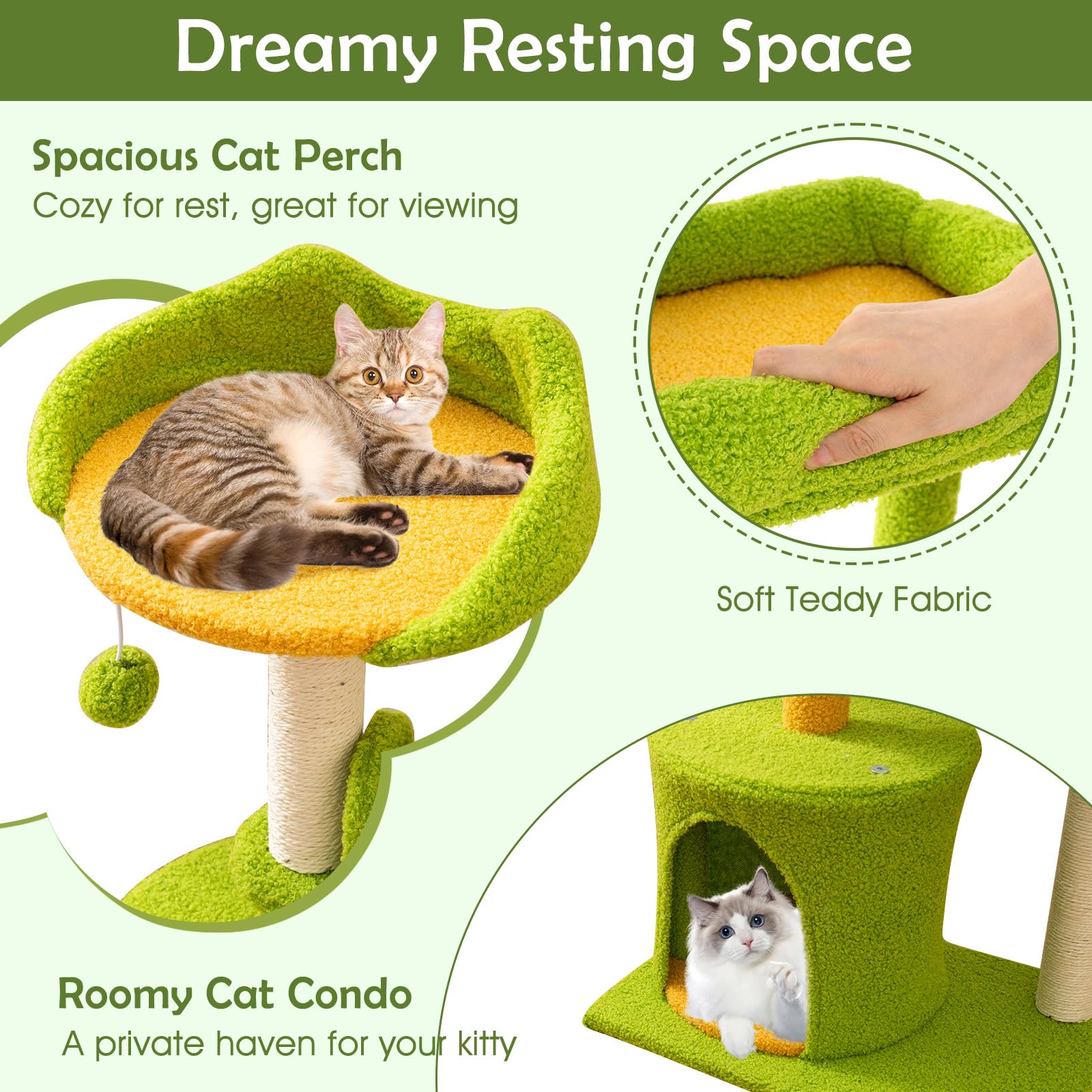 Tangkula Cute Cat Tower with Sisal Scratching Posts