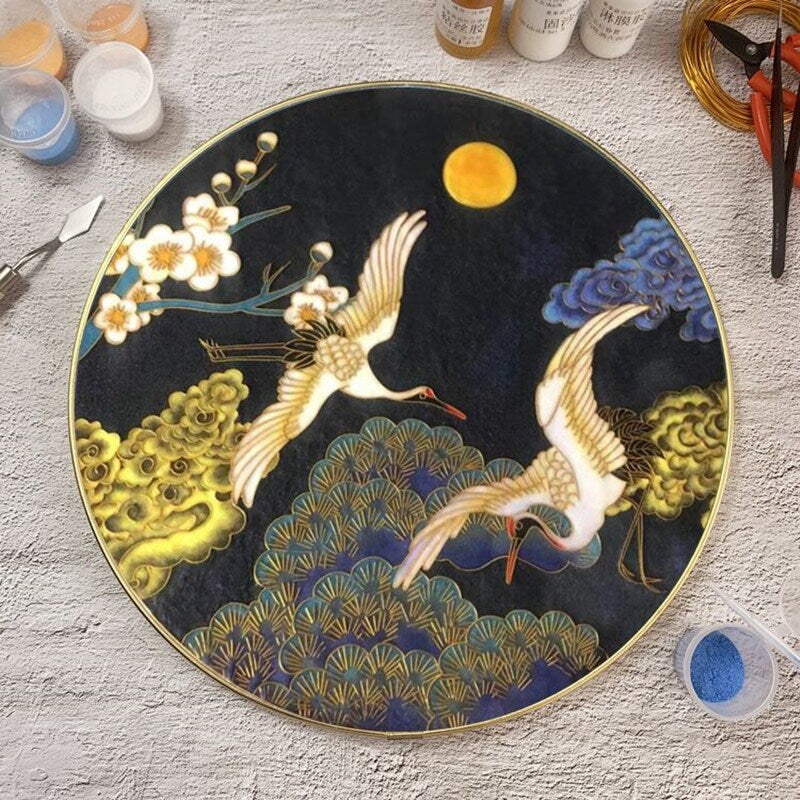 Crowned Crane at Night,Beginner Cloisonné Enamel DIY Kit, with Tutorial& All Tools