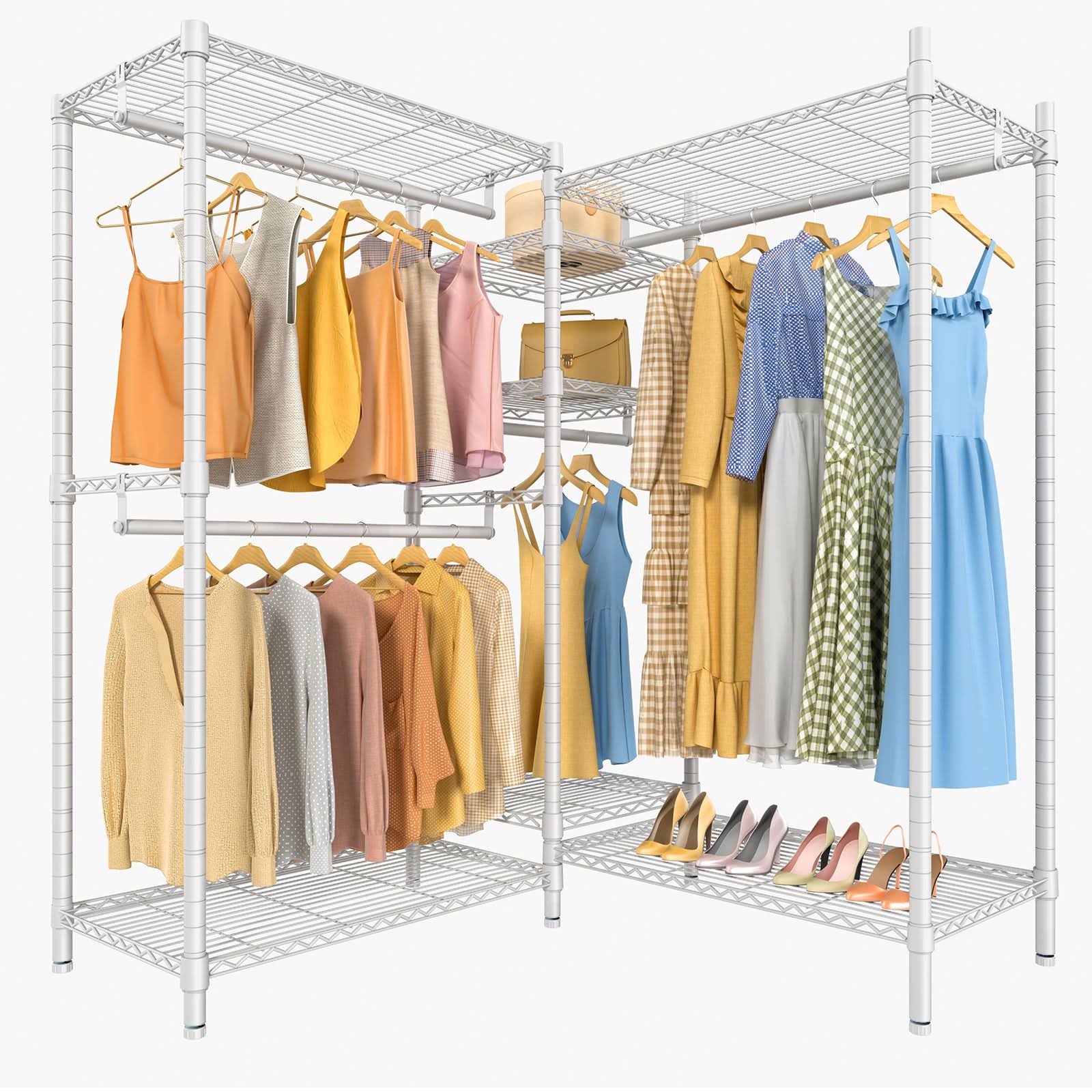 VIPEK L6 Garment Rack L Shaped Clothes Rack Heavy Duty Clothing Rack Metal Freestanding Closet, Medium size, White
