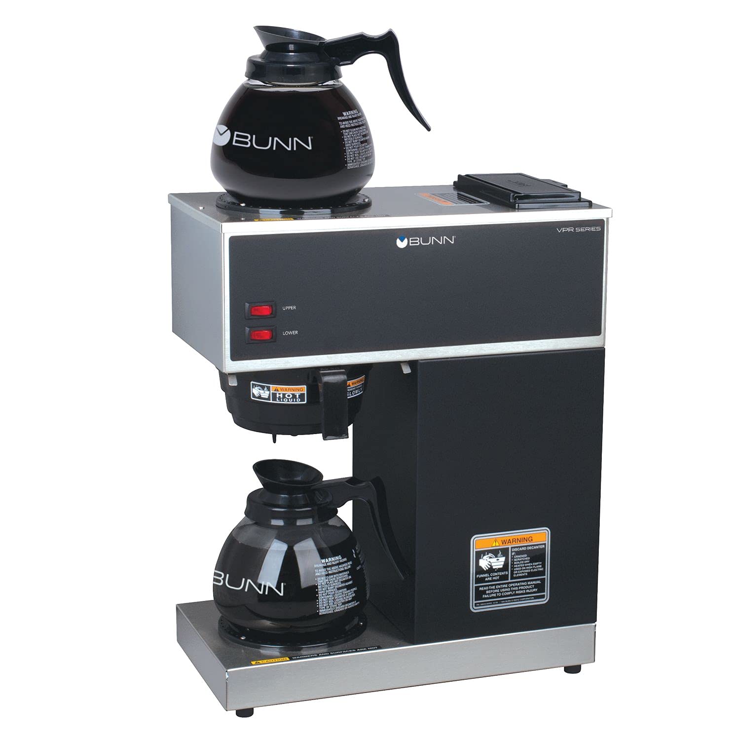 Cafetière à filtre BUNN VPR-2GD 12 tasses, noire, avec chauffe-café supérieur et inférieur, 2 carafes en verre, usage professionnel