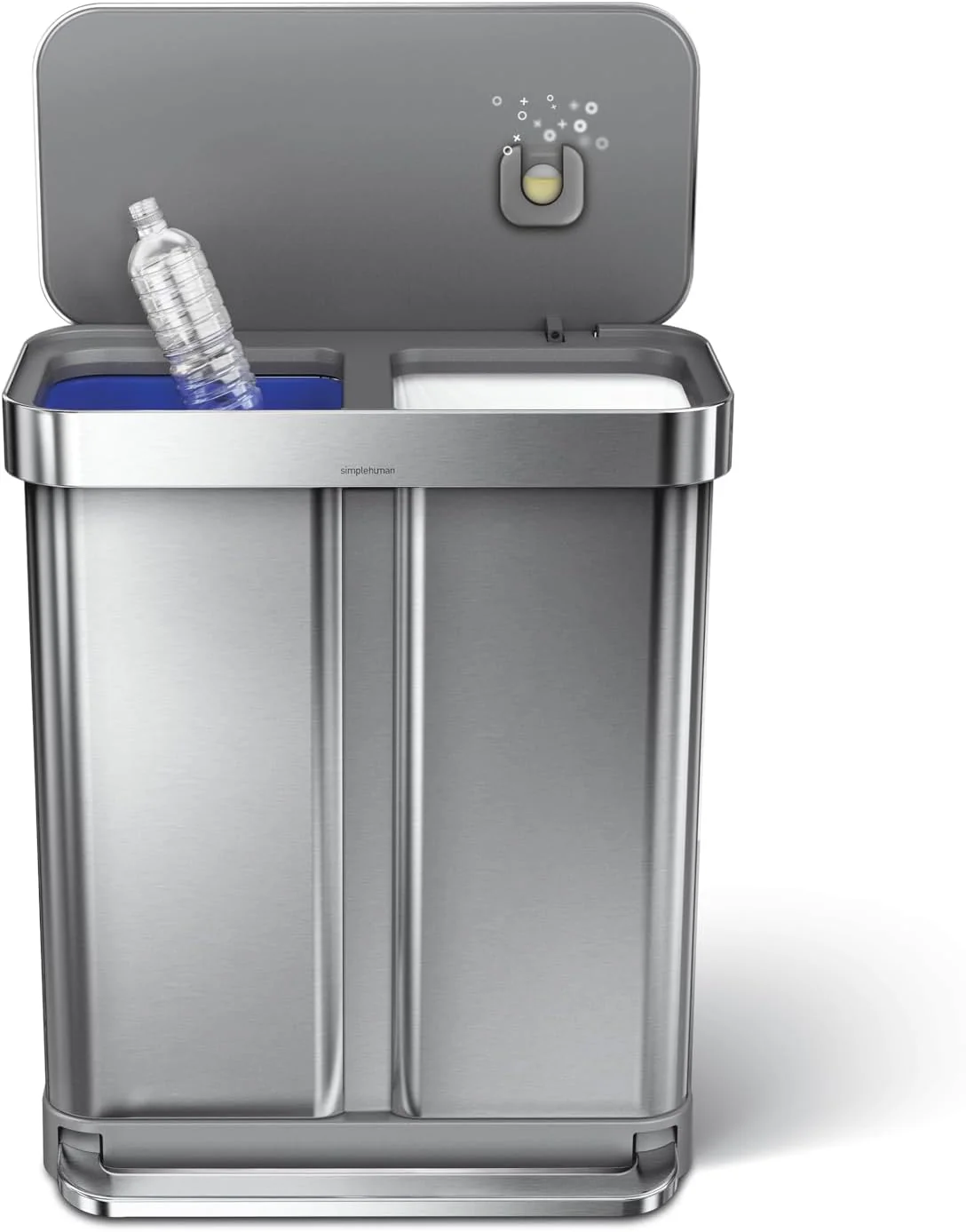 58L Brushed Stainless Steel Dual-Compartment Kitchen Recycling Bin with Soft-Close Lid