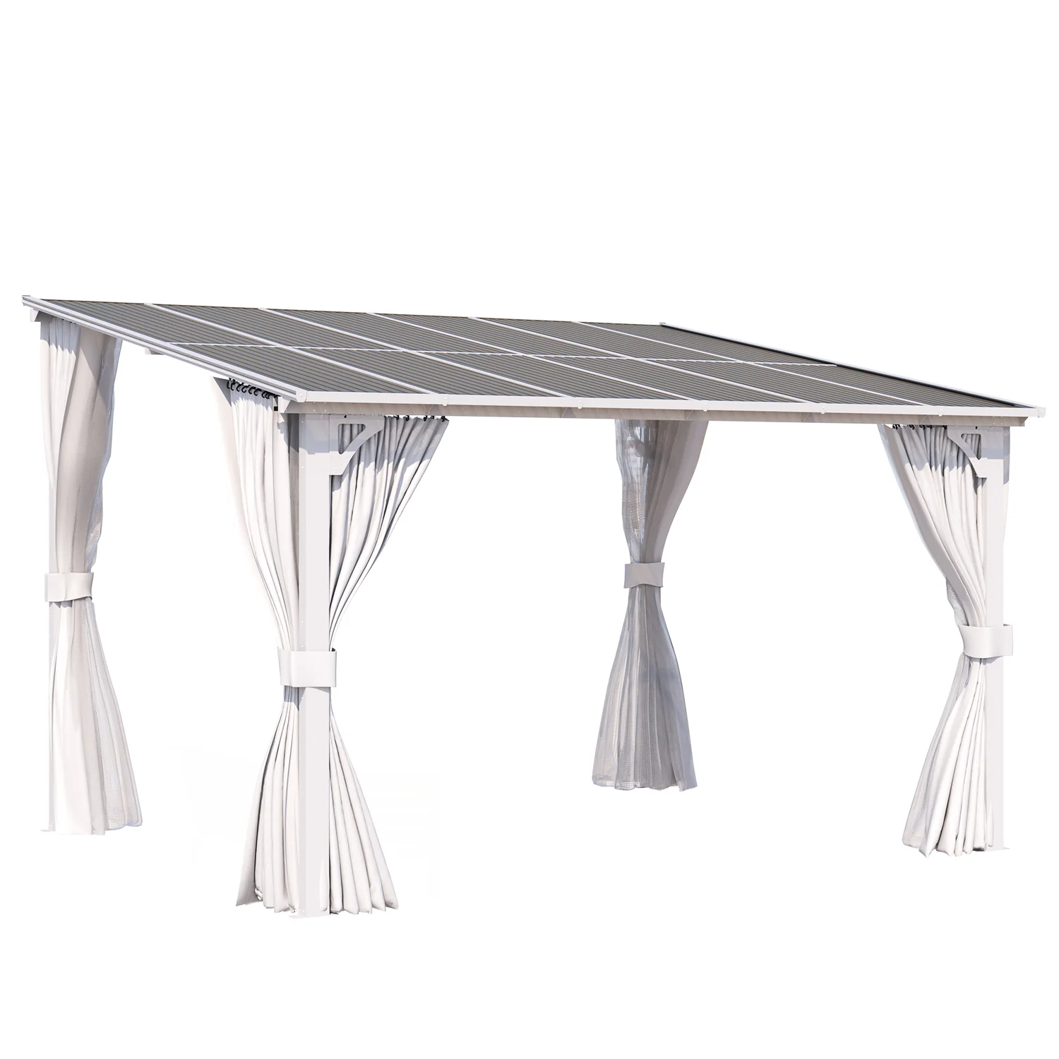 AECOJOY 12'x10' Wall Gazebo with Curtains and Mosquito Netting, White