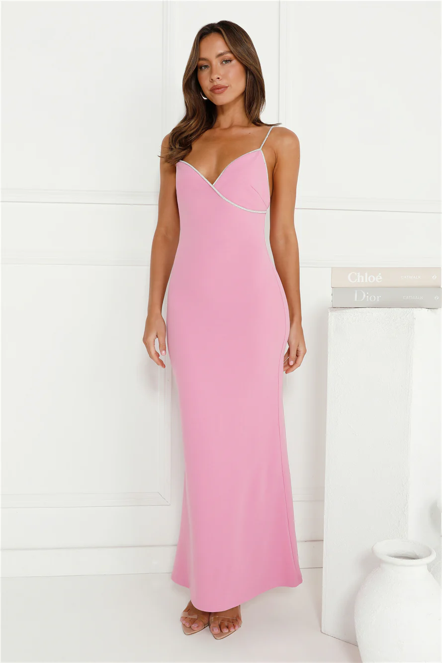 Crystal Glitz Maxi Dress Pink