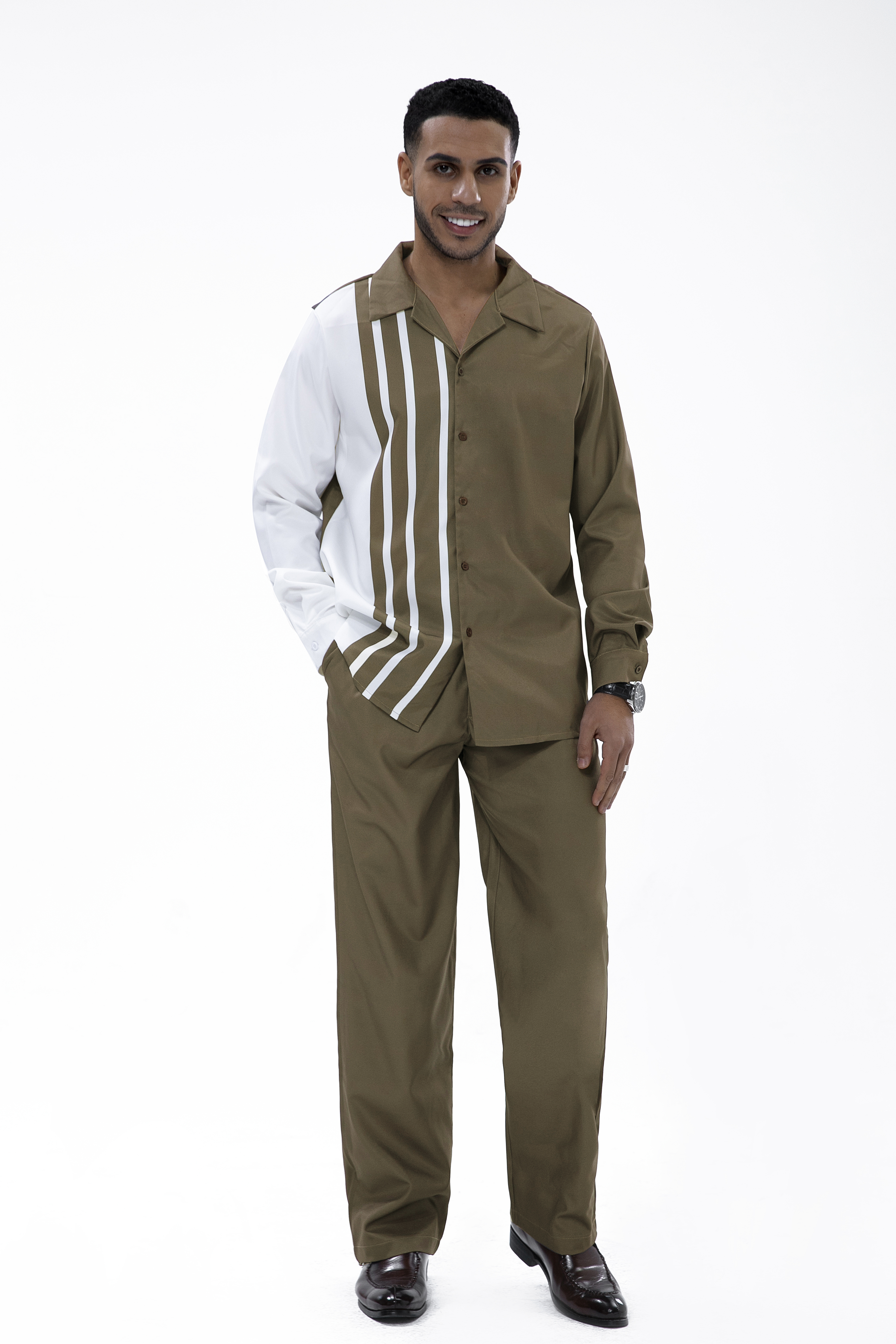 Ensemble de marche Suitmens à rayures olive et blocs de couleur, 2 pièces, manches longues