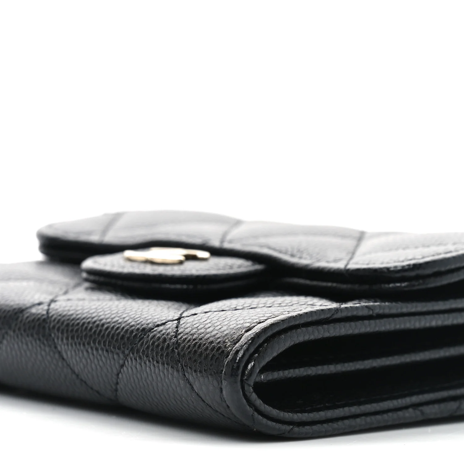 Caviar Quilted Flap Card Holder On Chain Black