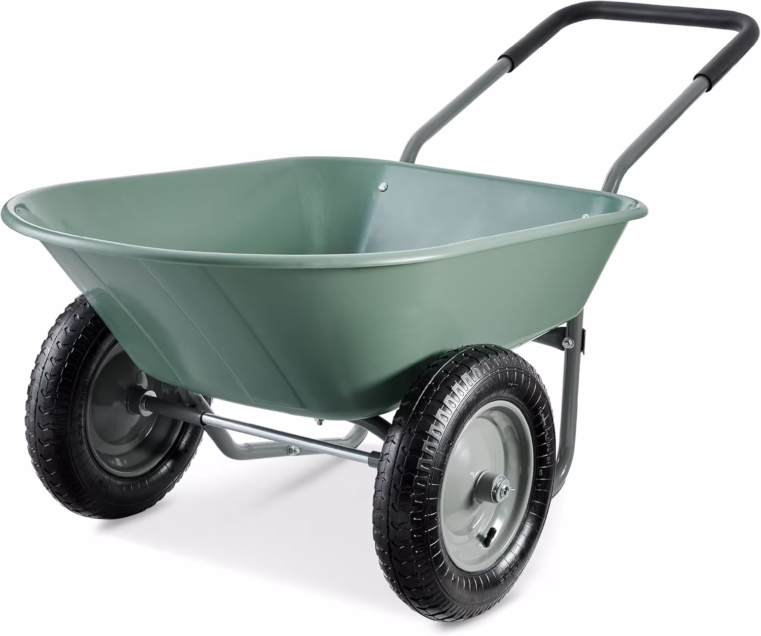 SAZYY Heavy-Duty Dual-Wheel Home Utility Yard Wheelbarrow & Garden Cart with Built-in Stand �C Versatile Solution for Lawn Care, Gardening & Construction Tasks, Gray