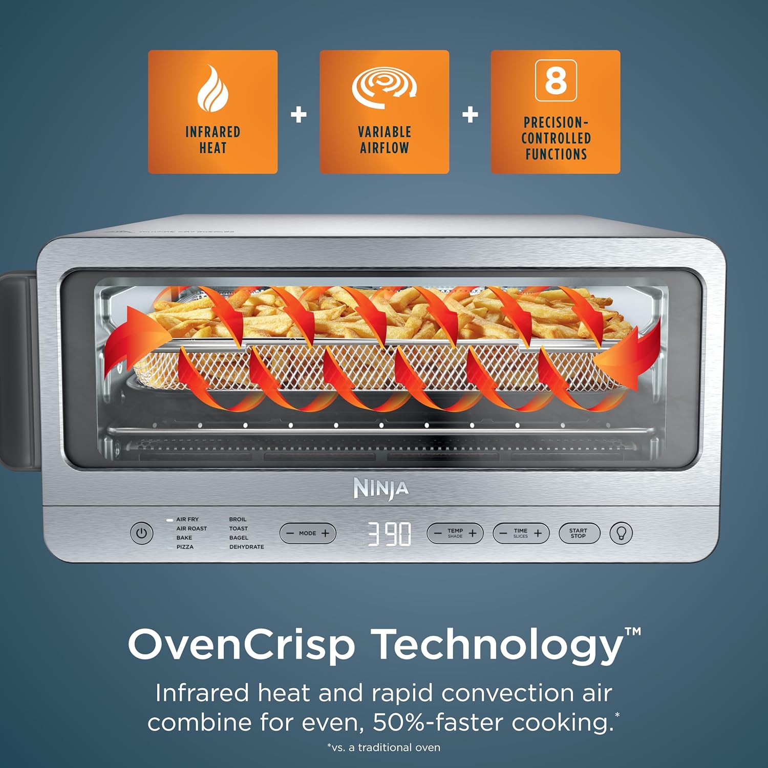 Ninja Flip Toaster Oven & Air Fryer, 8-in-1, Stainless Steel, SP151| Air fry, bake, broil, toast, bagel, dehydrate, reheat, 1800W, Flip up & away, XL capacity