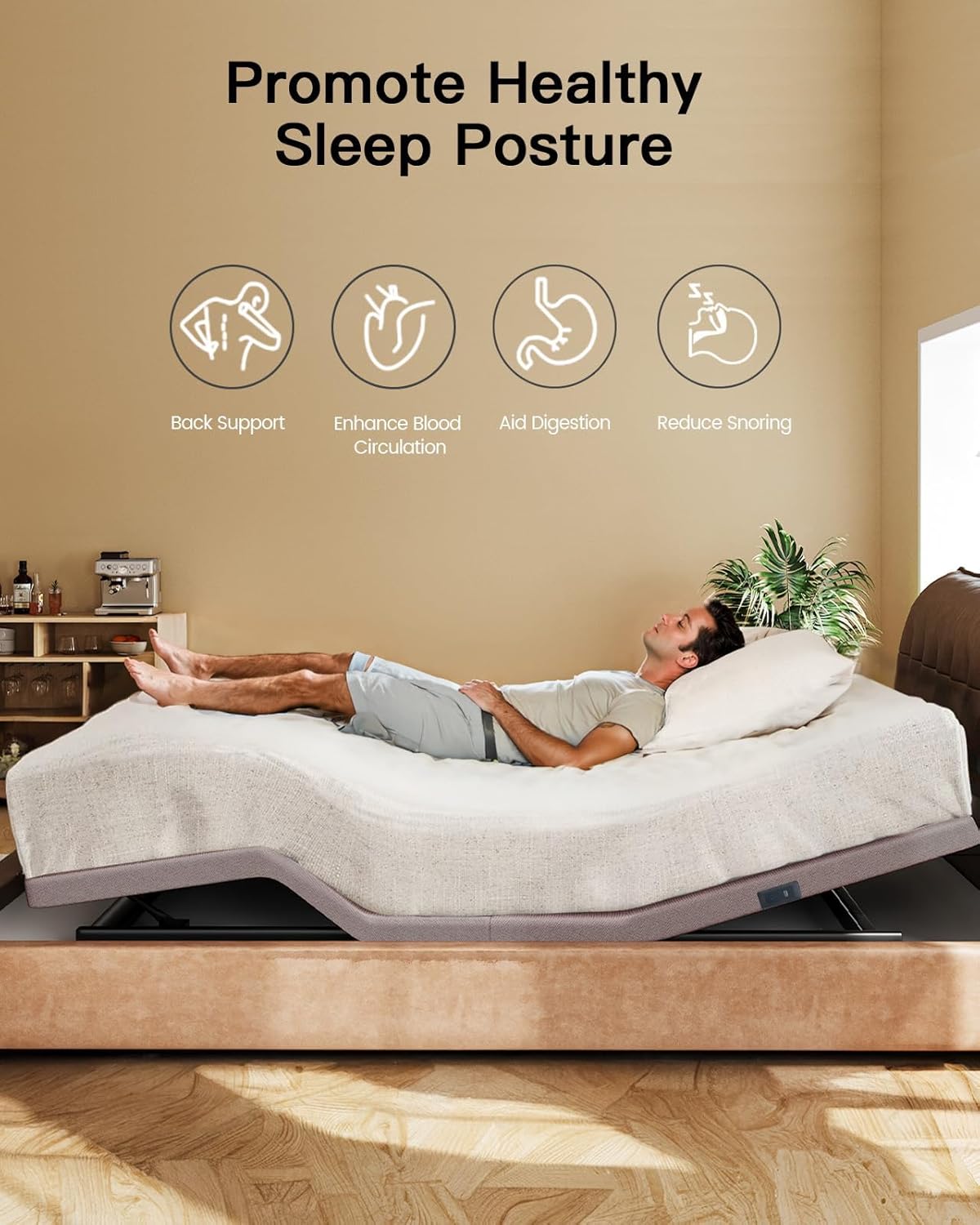 Amada Adjustable Bed Frame Split King Size, Electric Bed with Head & Foot Incline, Zero-Clearance and Zero Gravity Mode, 4 USB Ports and Wireless Remote, Easy Assembly