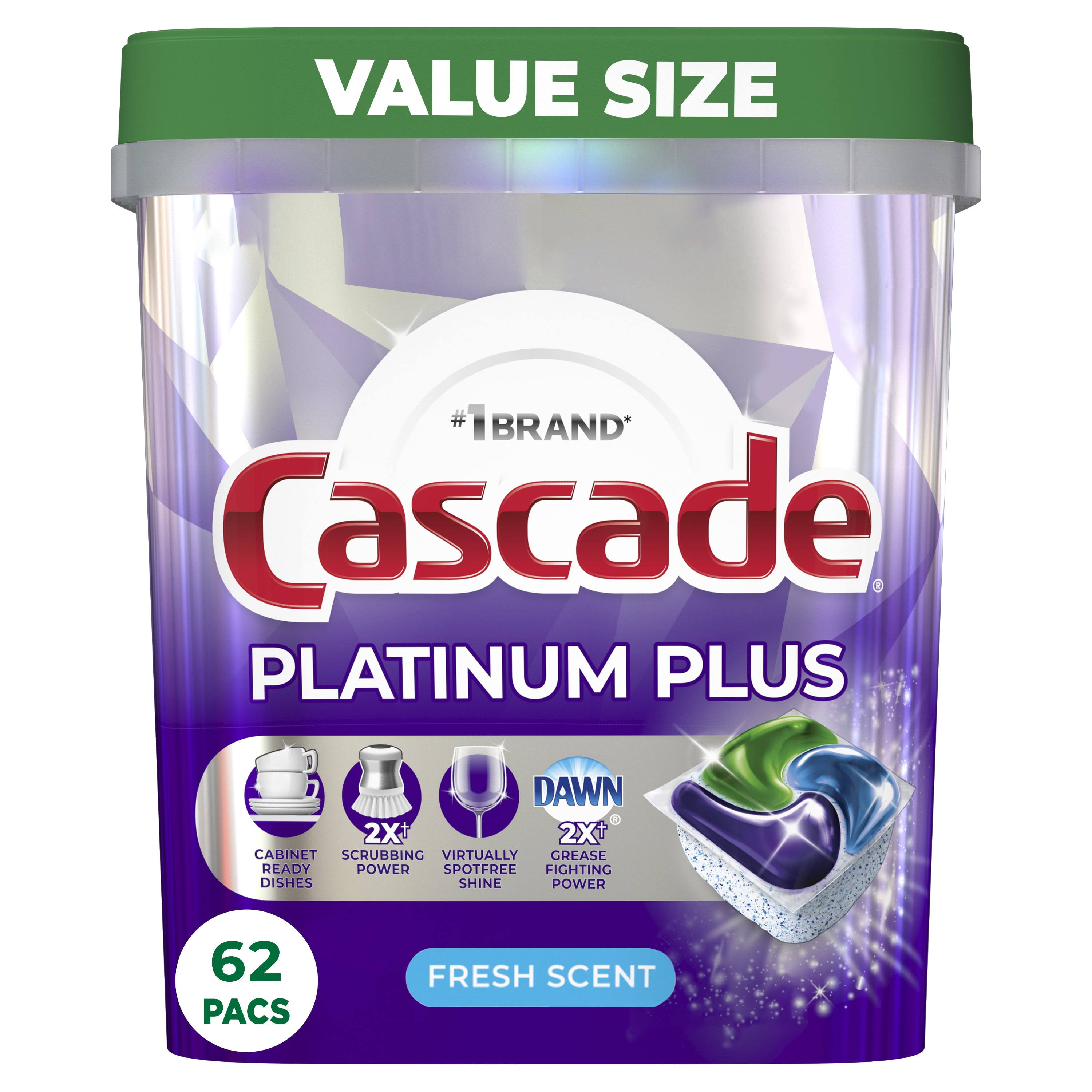 Cascade Platinum Plus Fresh Scent Dishwasher Detergent (62 ct)