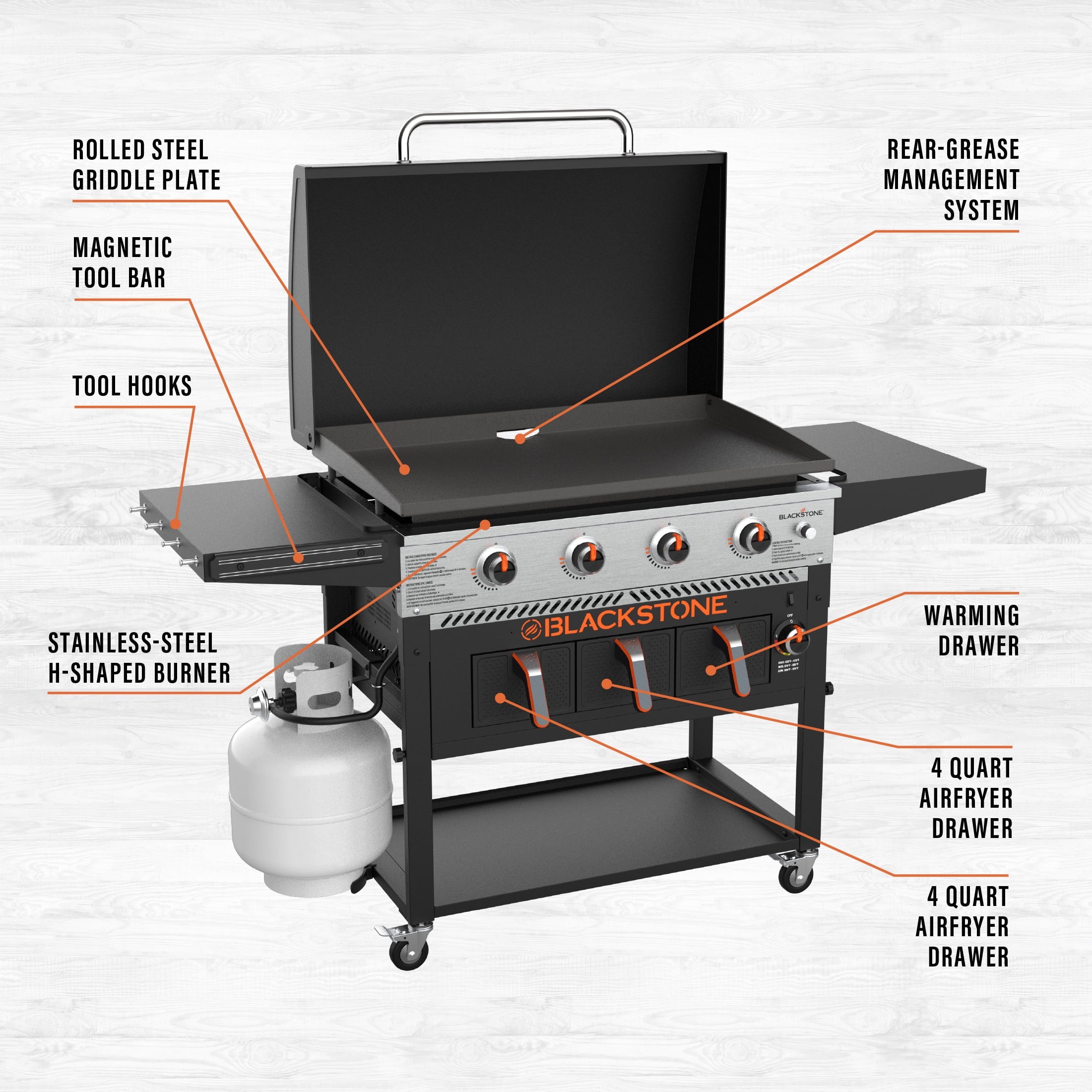 4-Burner 36 Griddle with Air Fryer and Hood