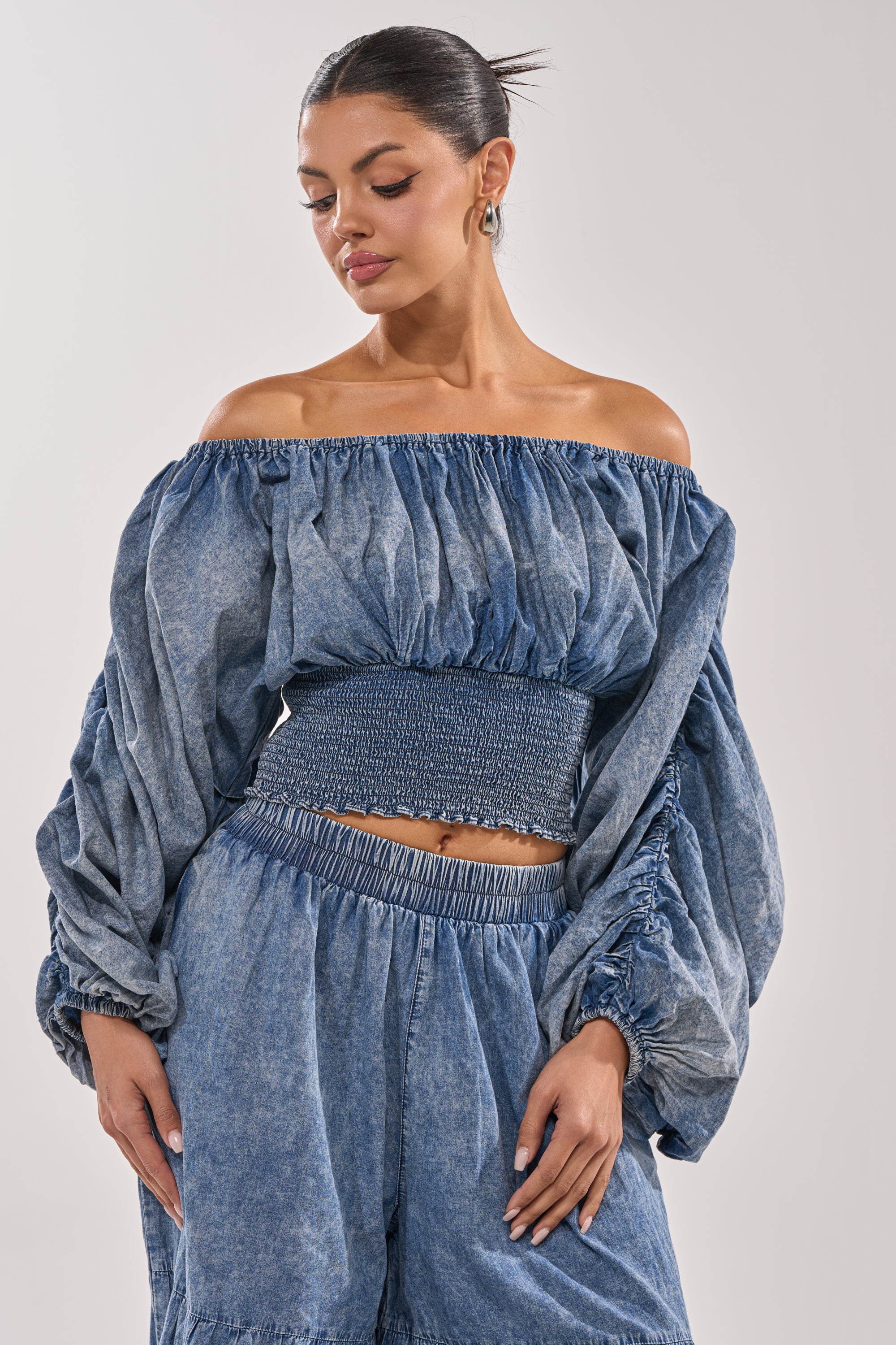 DENIM FOR DAYS OFF THE SHOULDER TOP - Akira Store