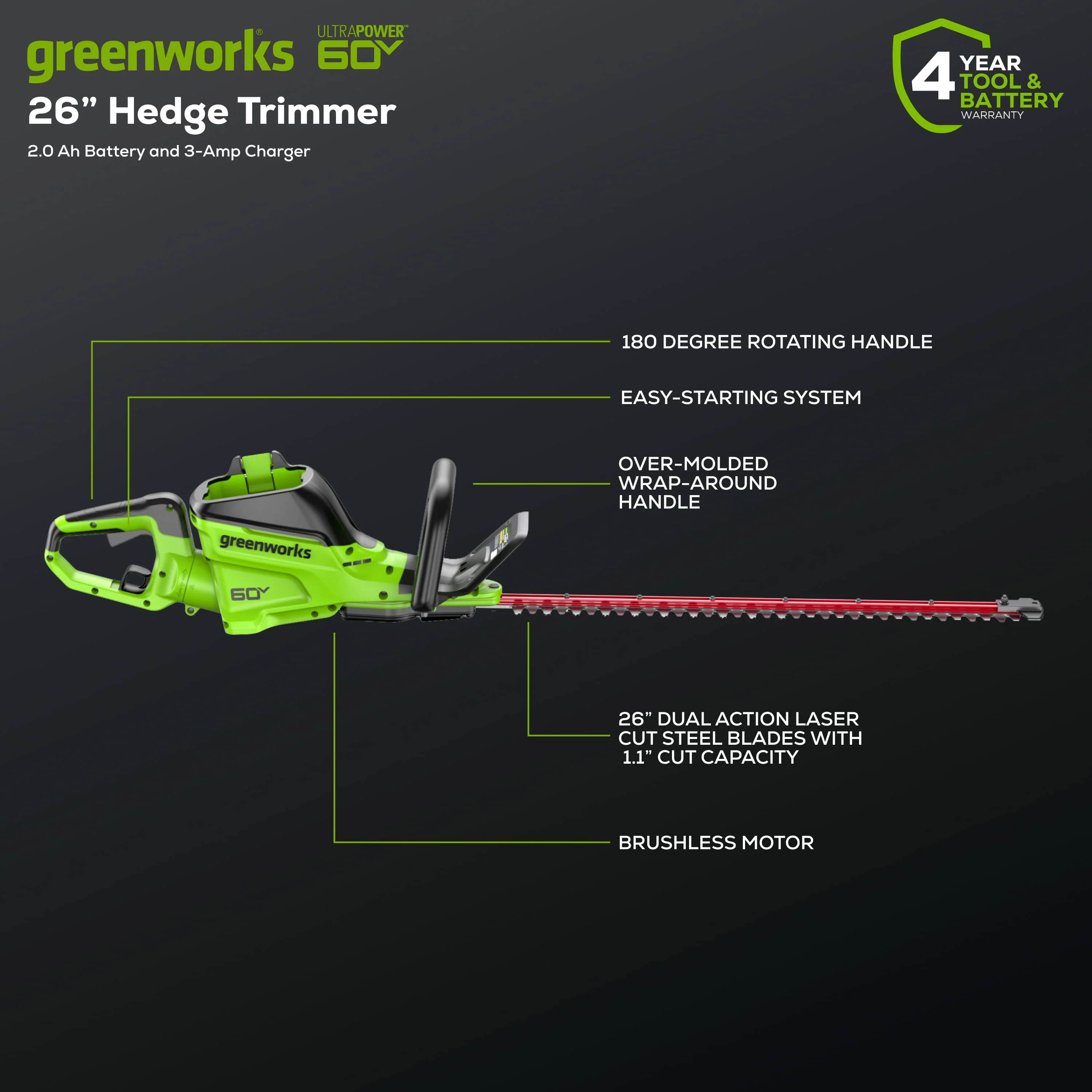Hedge Trimmer with 2.0 Ah Battery & 3 Amp Charger 2216602