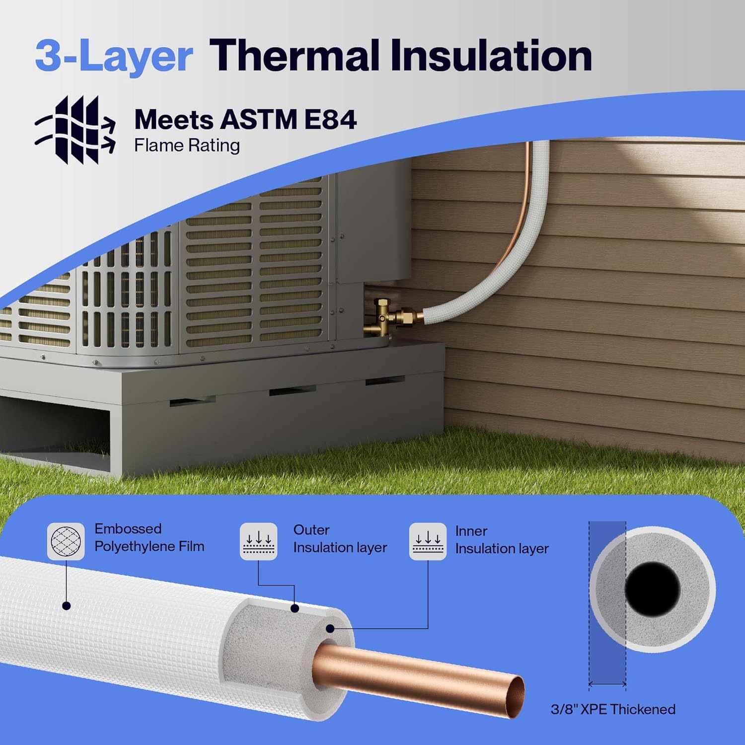 Della 50 Ft Length Central Air Conditioner Line Set, 3/8