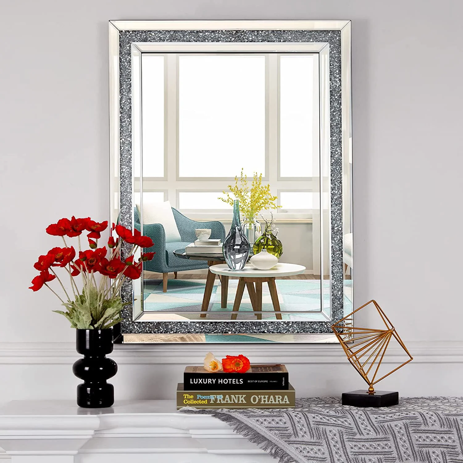 SHYFOY Rectangle Decorative Wall Mirror Crushed Diamond Vanity Mirror Wall Mounted Makeup Mirror for Home Decor Image 5