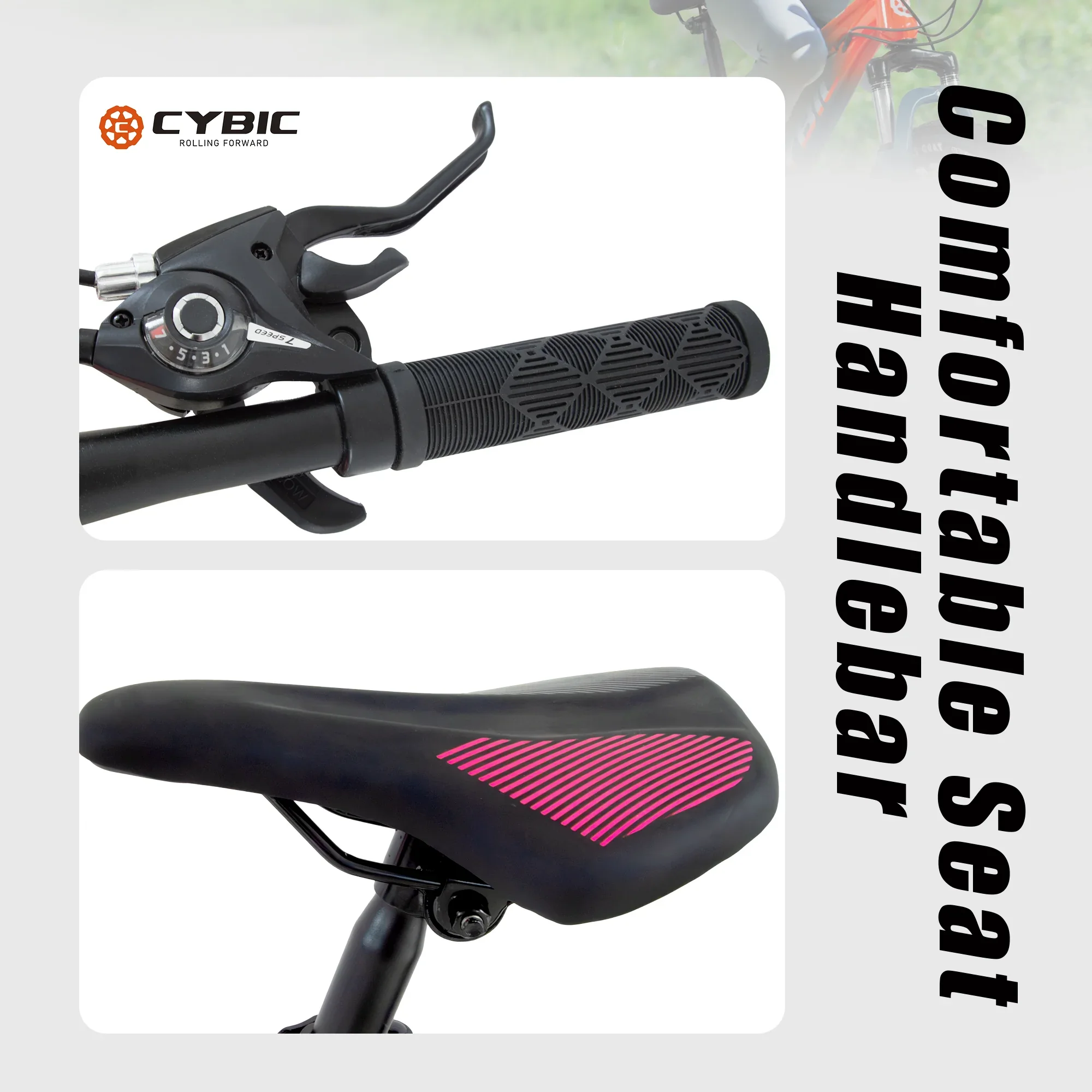 CYBIC 20 Mountain Bikes Iron Bicycle, Disc Brakes, 21 Speed, White Pink