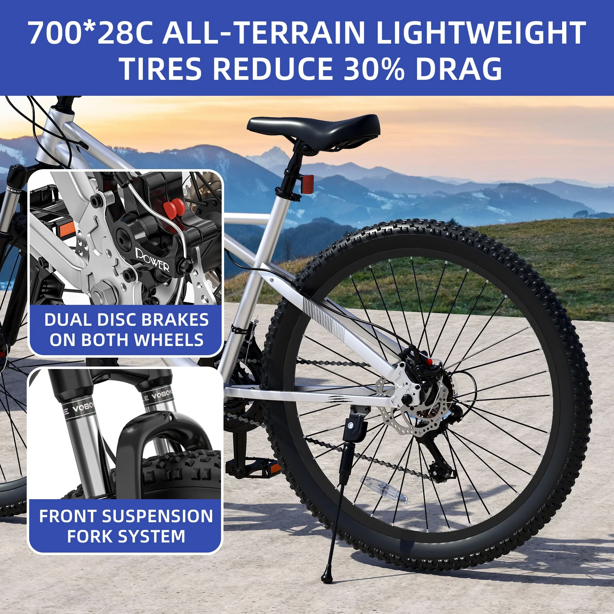 ModFusion 26-Inch Aluminum Alloy Mountain Bike, 21-Speed, Disc Brakes, Black with Brown Tires, 85% Assembled