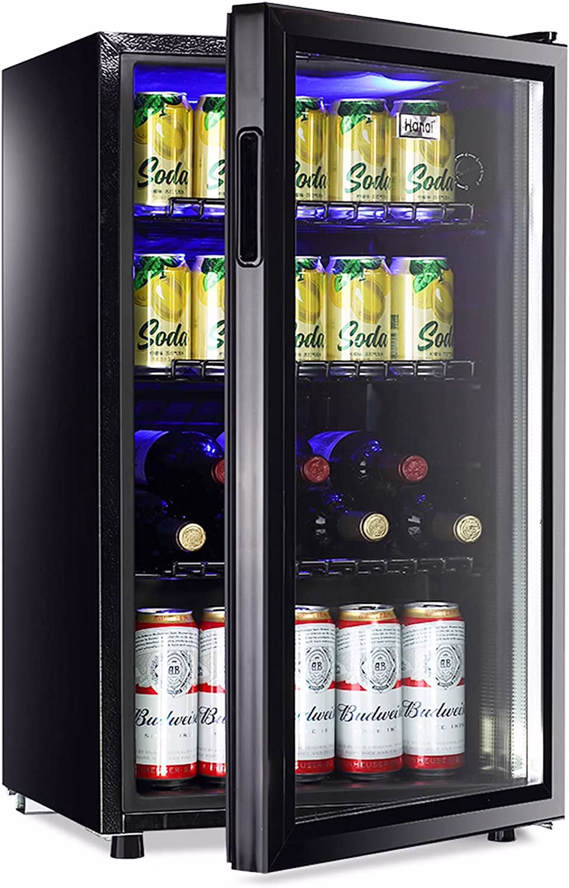 Compact Beverage Refrigerator, 100 Can Capacity, Glass Door, Black Stainless Steel(3.2 cu ft)