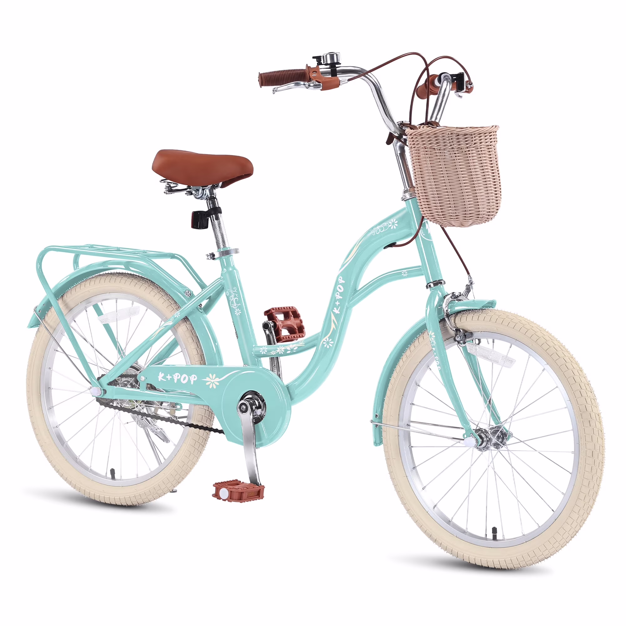 20 Inch Girls Bike with Basket, Kids Bicycle for Ages 7-13(Green)