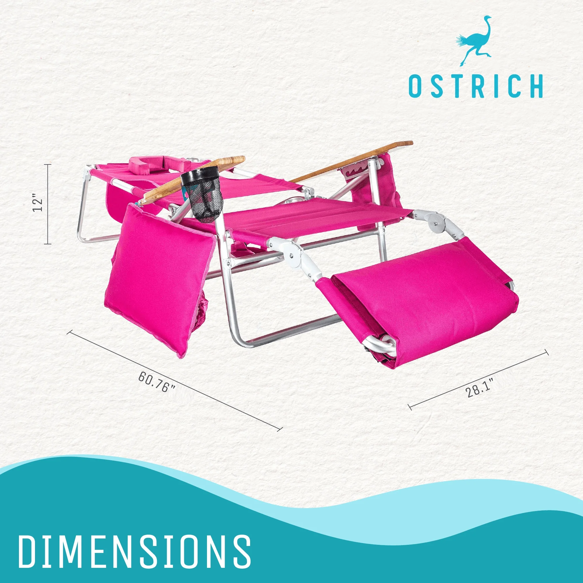 Deluxe 3N1 Lightweight Outdoor Beach Lounge Chair w/Footrest, Pink(Pink) - Image 4